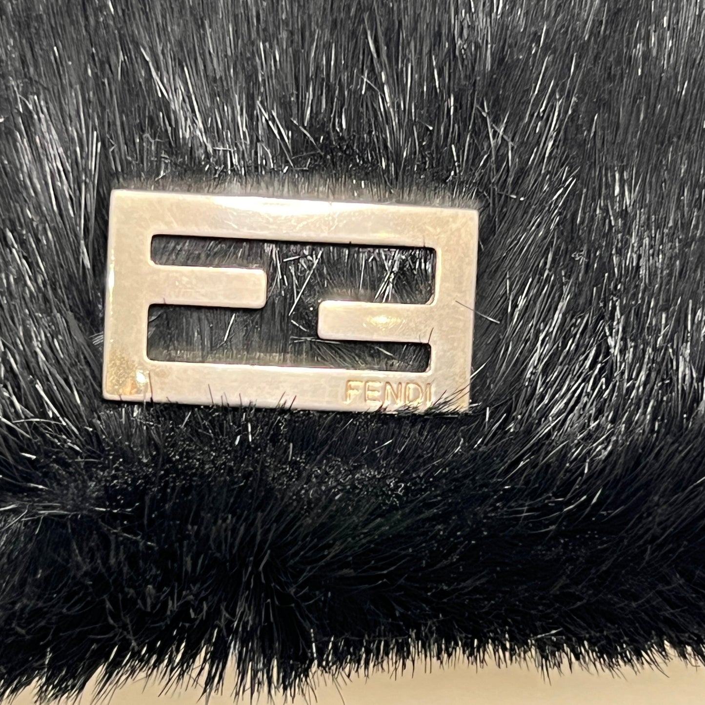 FENDI Baguette Black Faux Fur Shoulder Bag