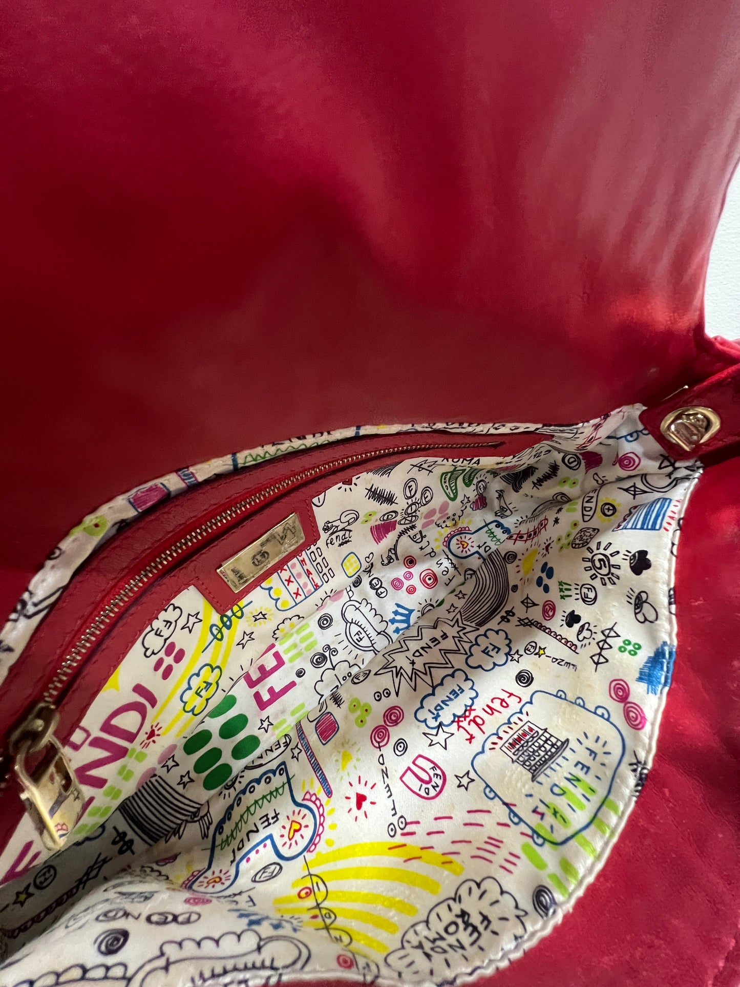 FENDI Baguette 1997 Red embossed Nappa Leather