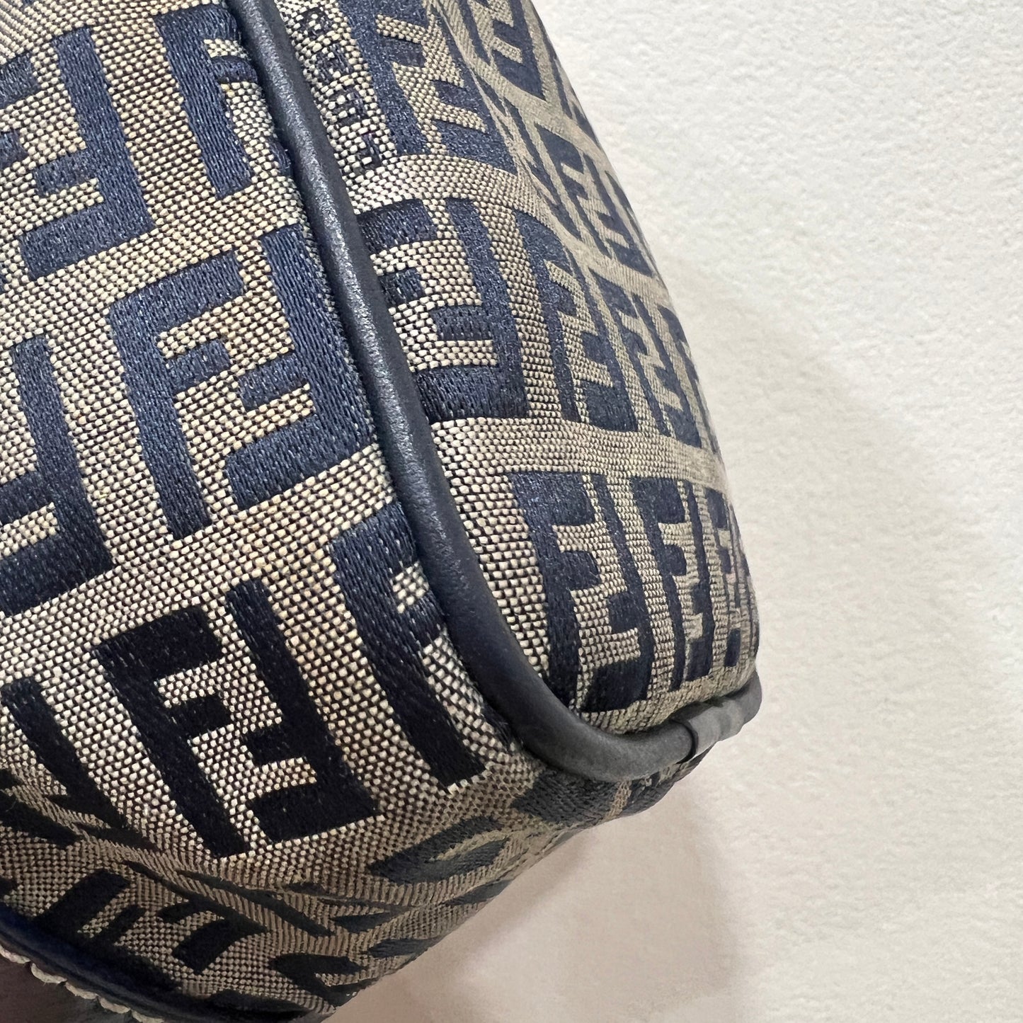 FENDI Zuccino Navy Blue Silver Hardware Handbag 25cm