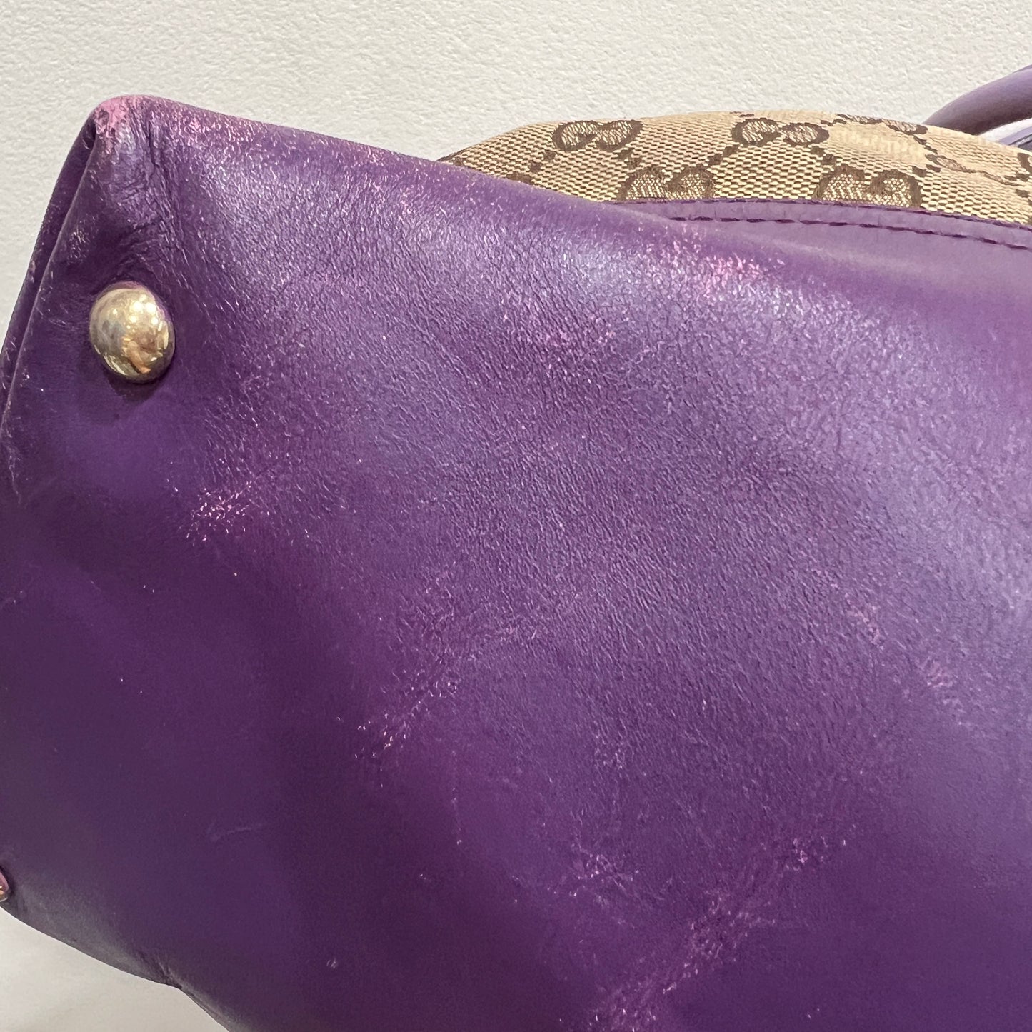 GUCCI GG Canvas Tote Bag Purple Trim and Leather Tassel Charm