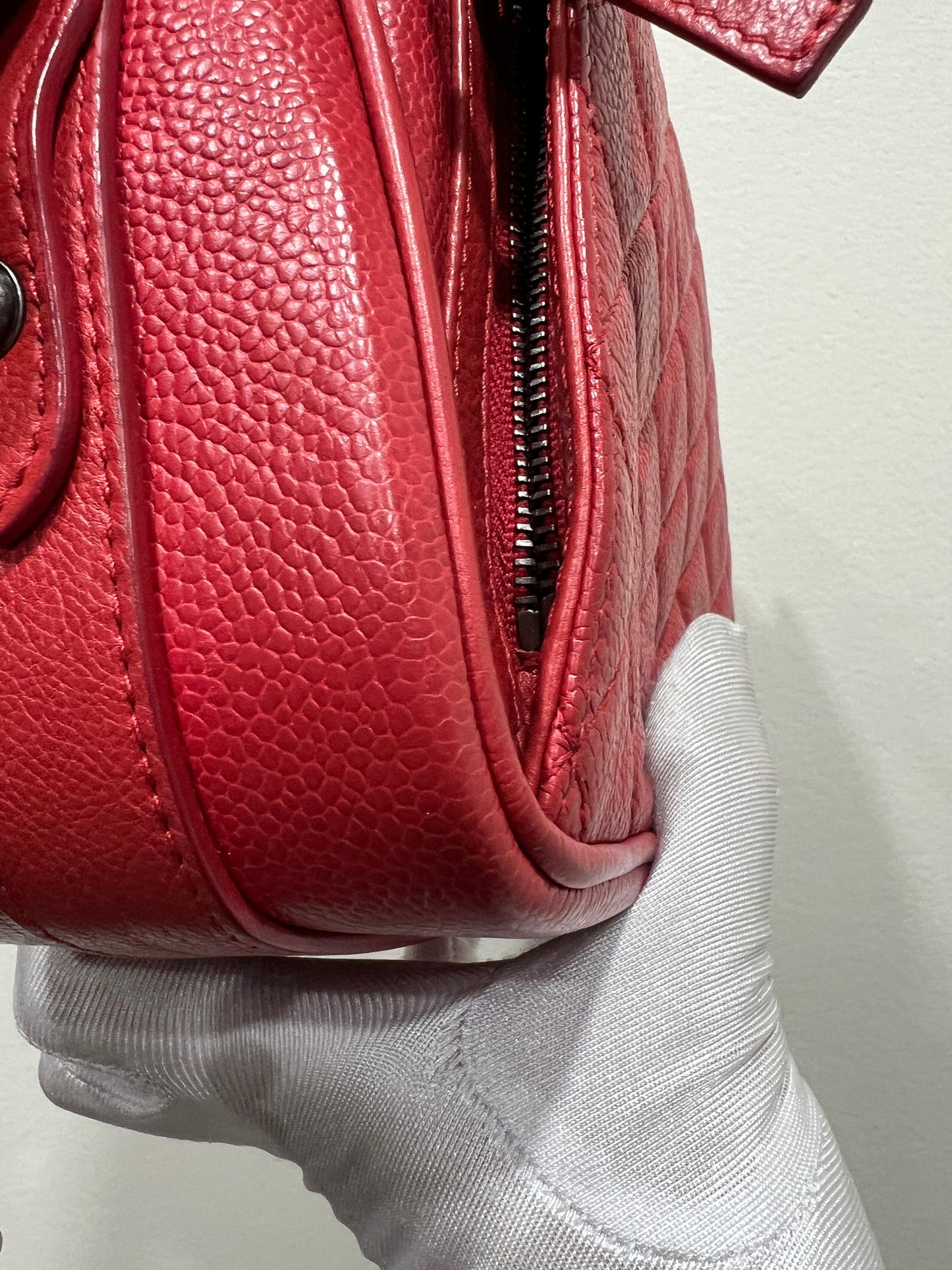 CHANEL Red Caviar Leather Camera Chain Bag