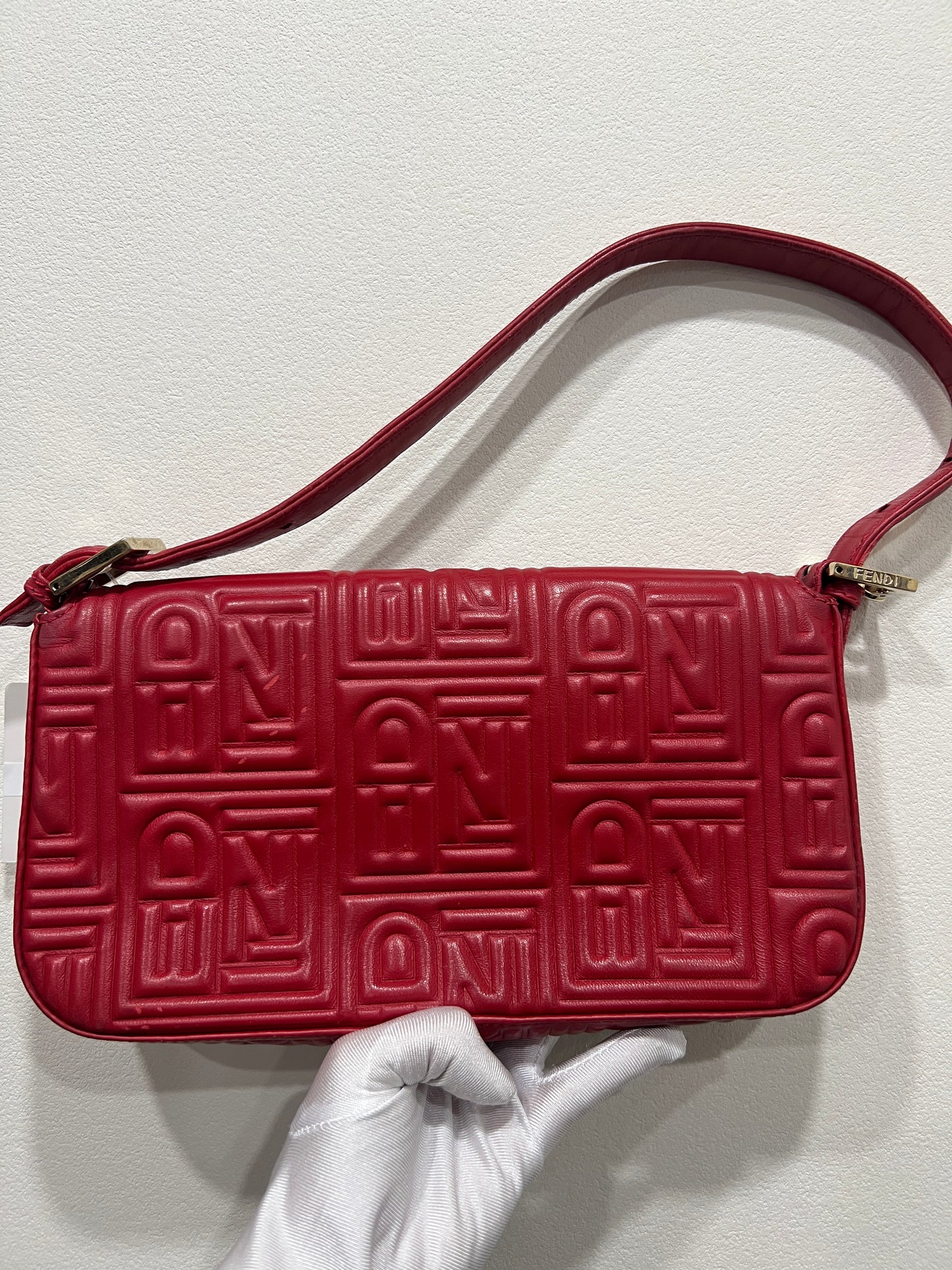 FENDI Baguette 1997 Red embossed Nappa Leather