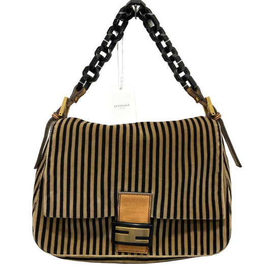 FENDI Velvet Pequin Striped Mamma Baguette Flap