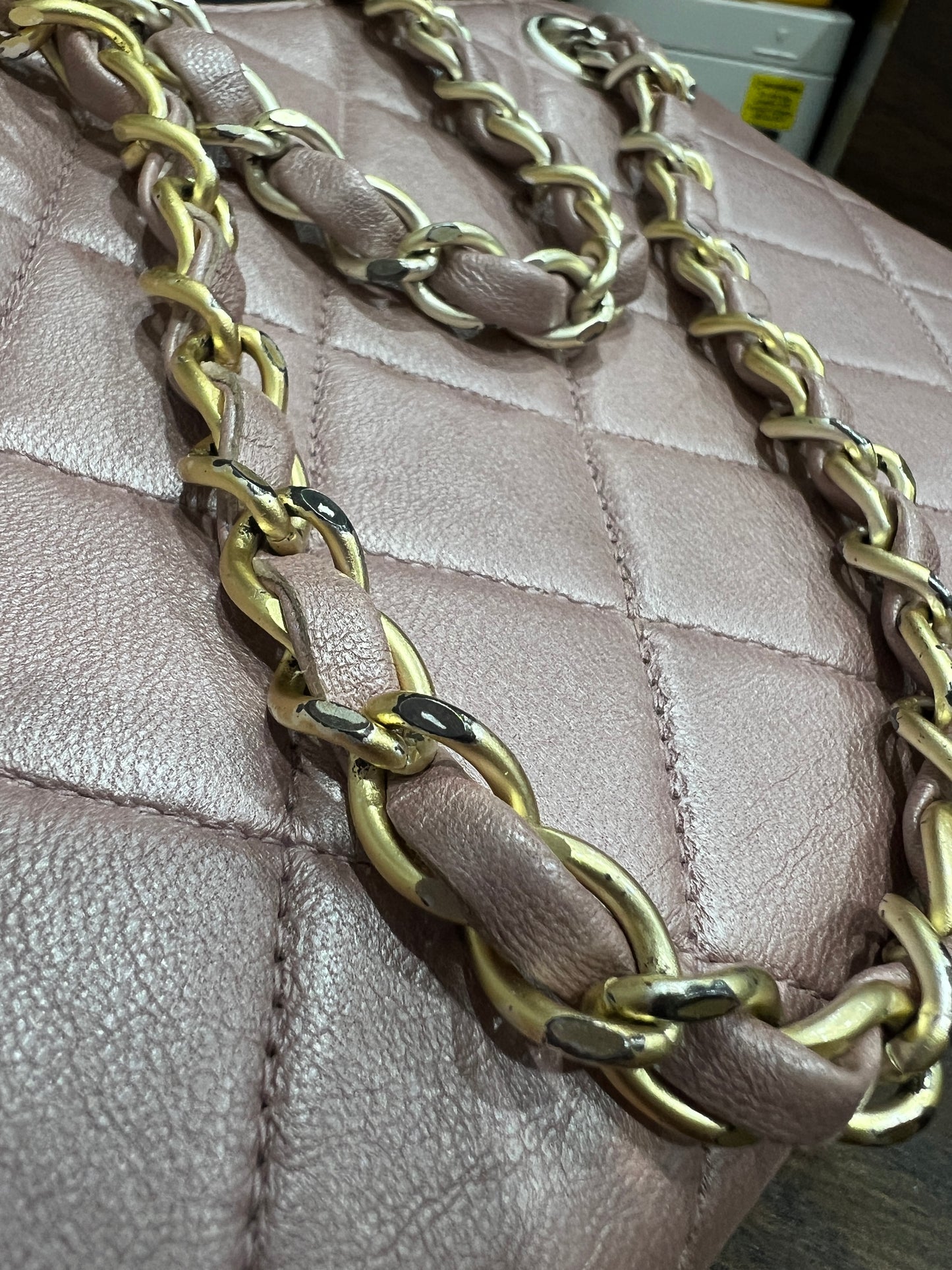 CHANEL pink lambskin shoulder bag