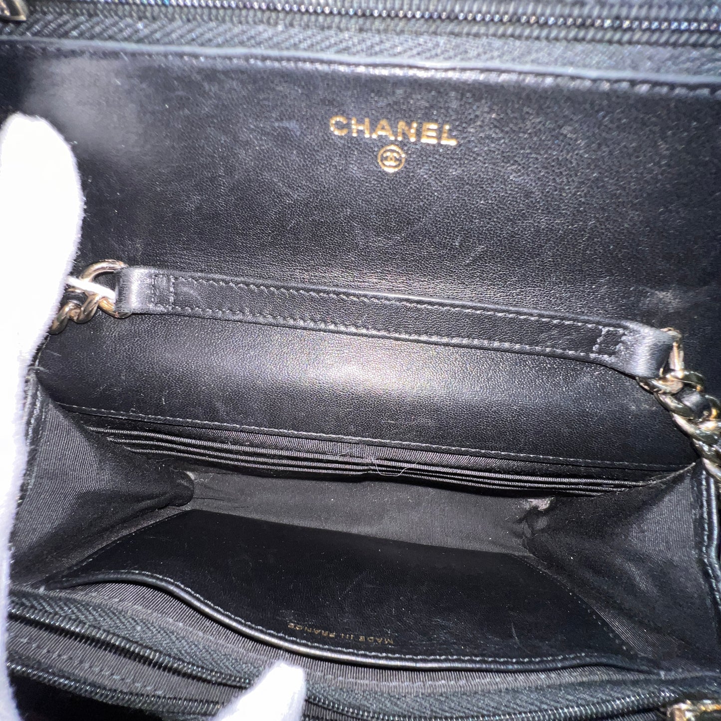 CHANEL Black Wallet on Chain (WOC) Coco Charm Lambskin