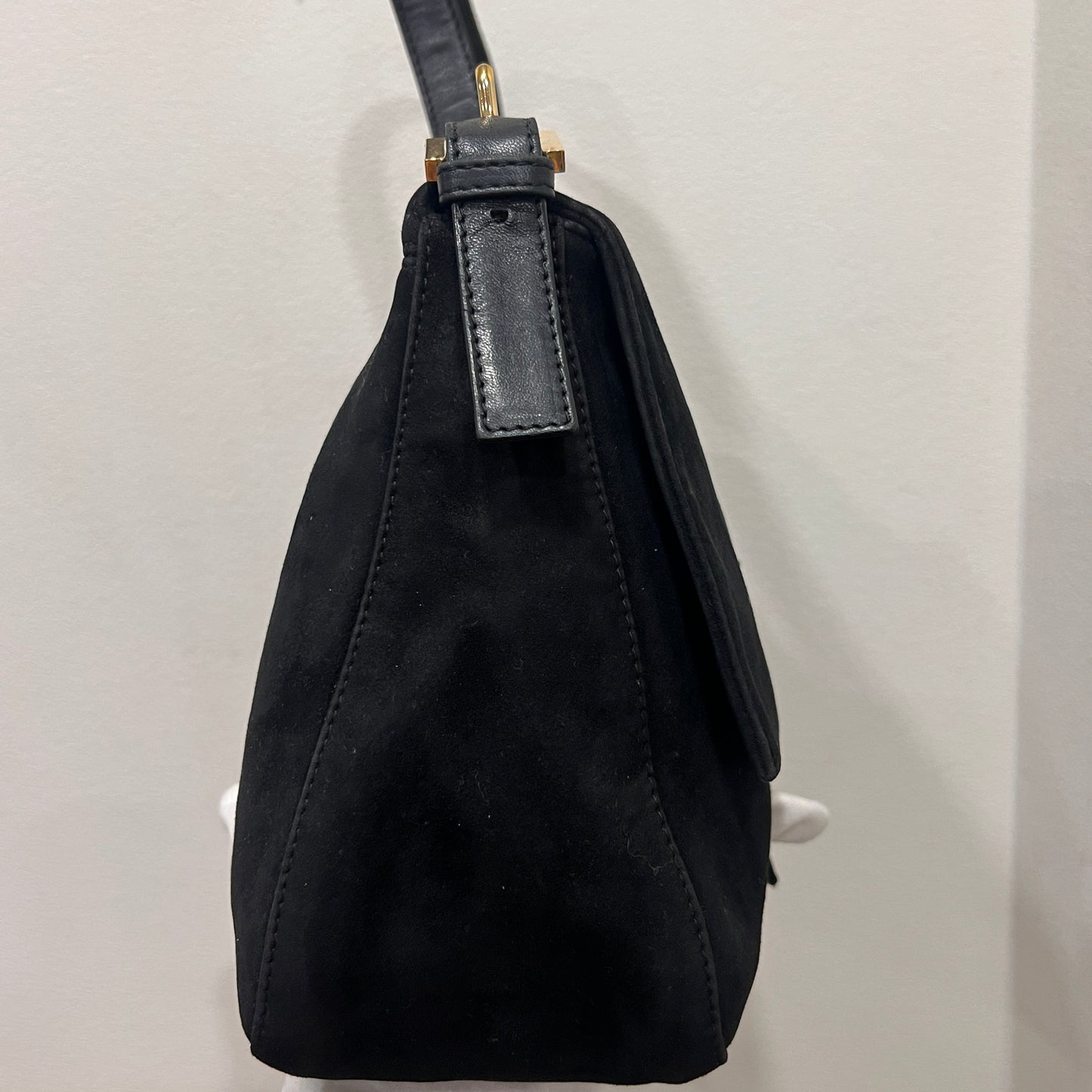 FENDI Black Suede Mamma Baguette
