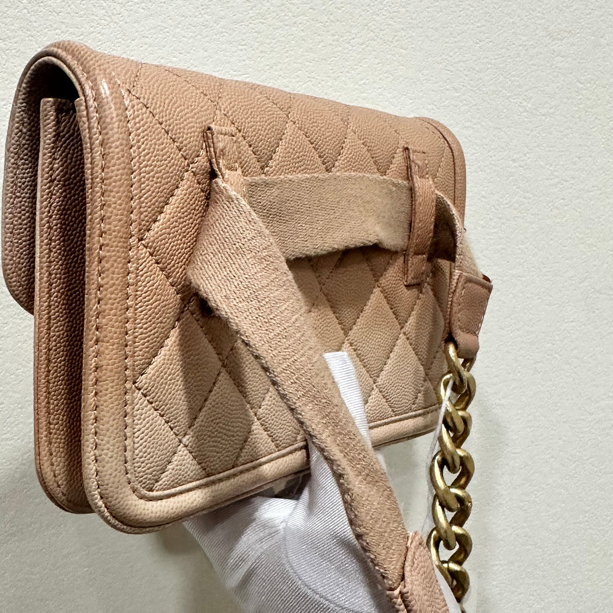 CHANEL Beige Ombre Quilted Caviar Leather Sunset On The Sea Flap / Waist Bag