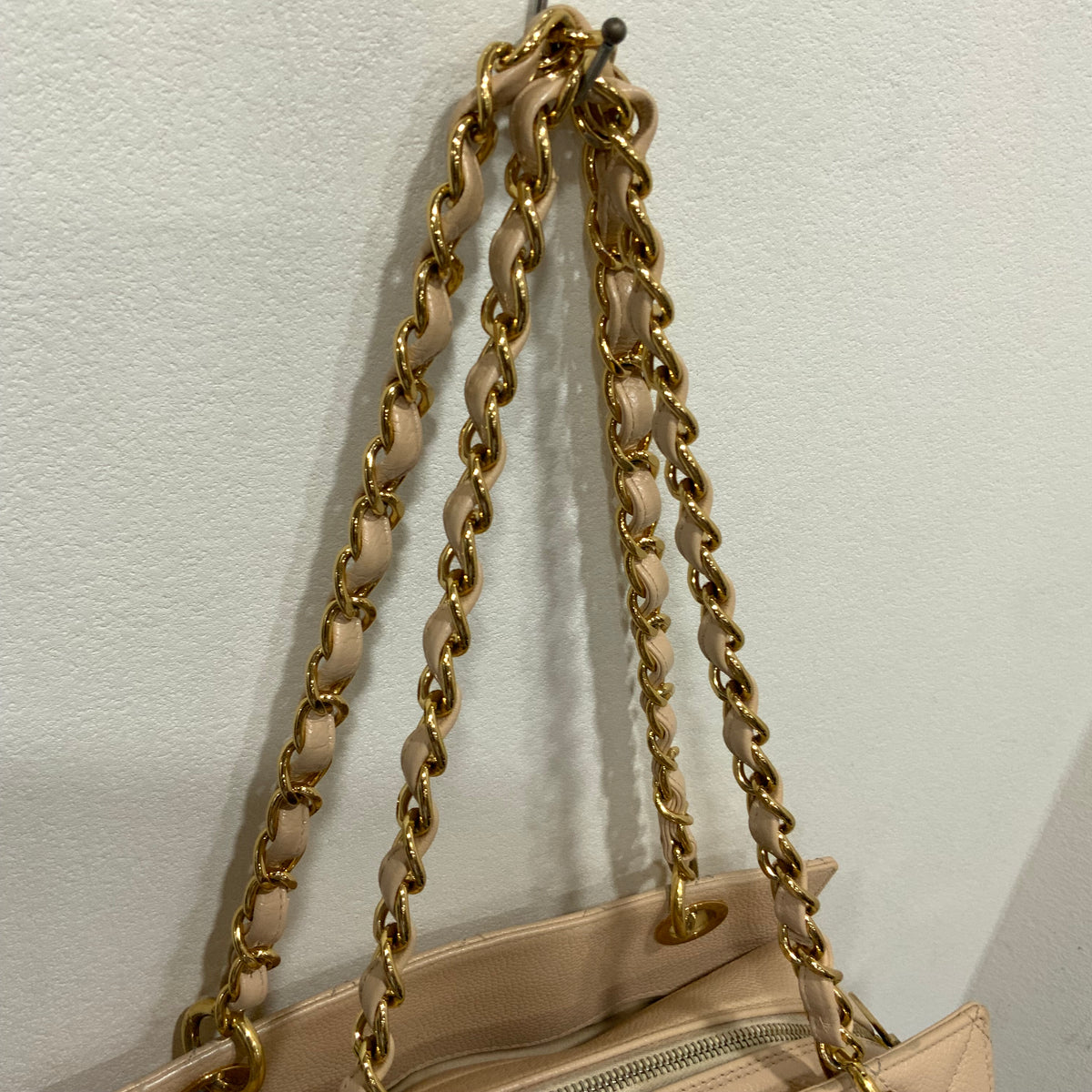 CHANEL Beige Petite Timeless Tote Quilted Caviar Leather
