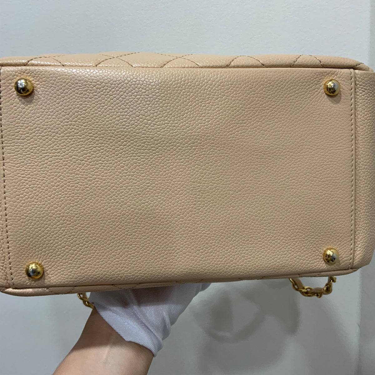 CHANEL Beige Petite Timeless Tote Quilted Caviar Leather