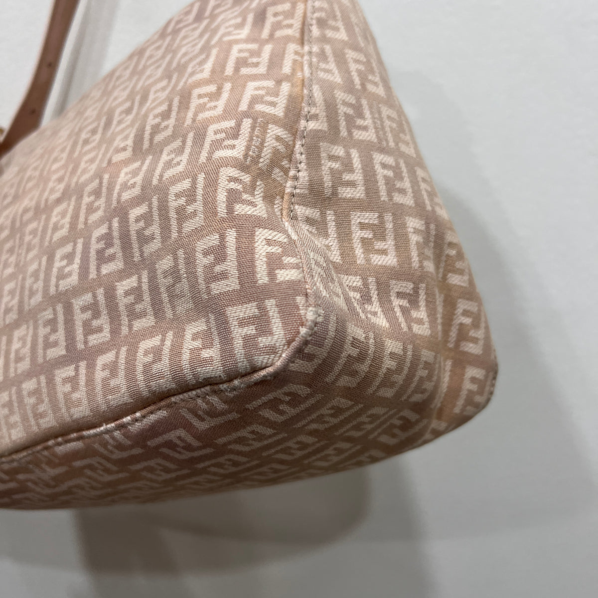 FENDI Mamma Baguette Zuccino Canvas in Old Rose Gold