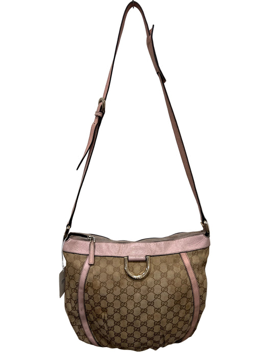 GUCCI GG Canvas D-ring Pink Leather Trim