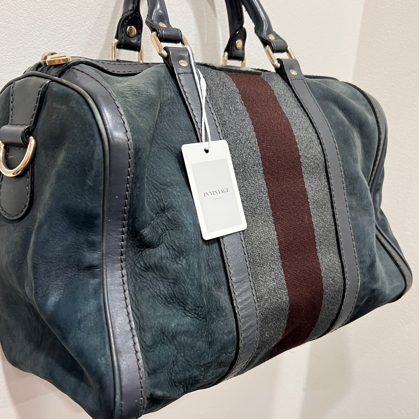 GUCCI Green Gucci Suede Web Satchel/Boston Bag