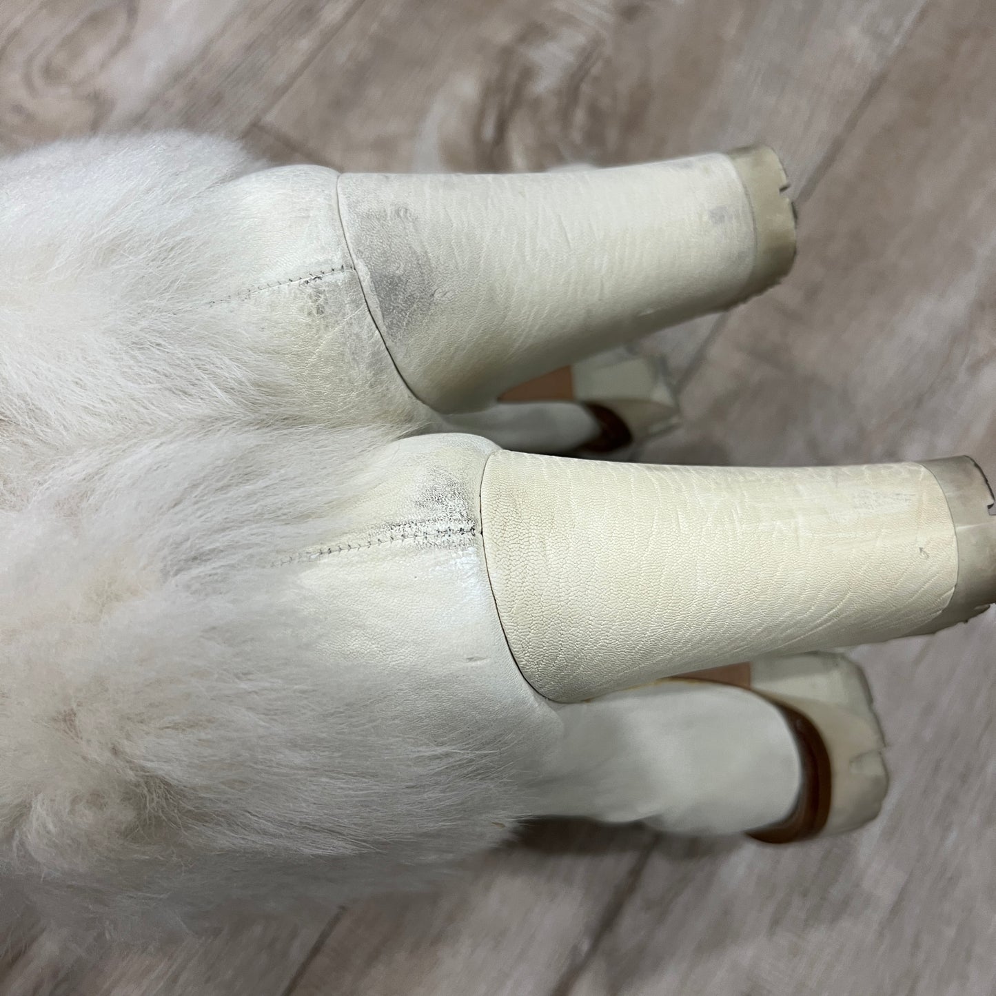 PRADA White Leather Fur Lined Shearling Half Boots Size 6 or 36 Shoes