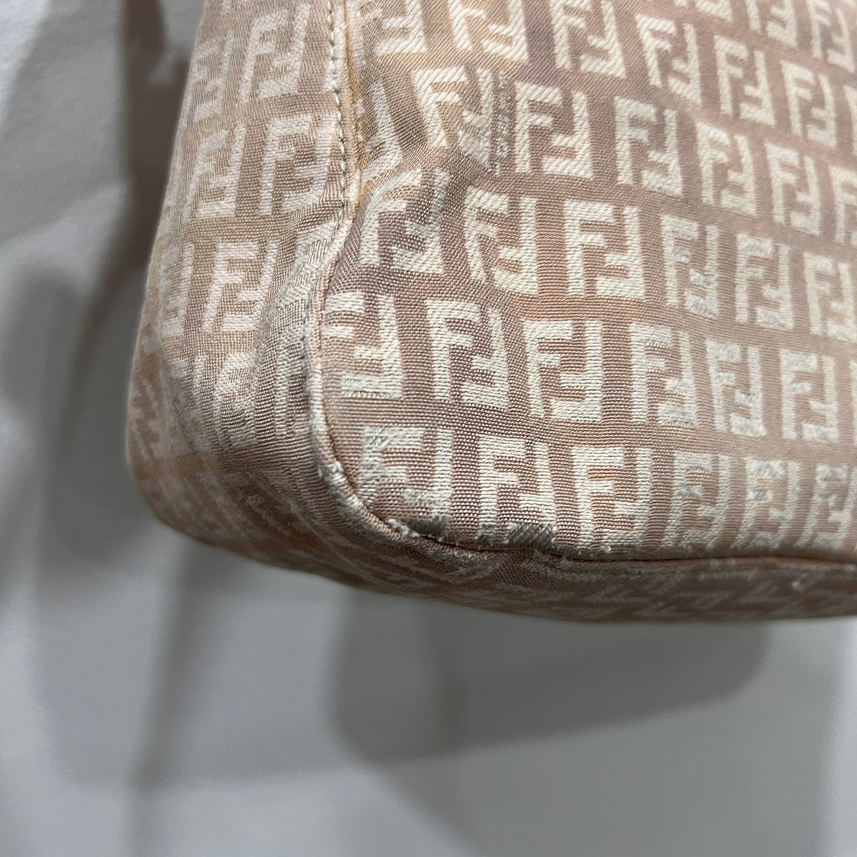 FENDI Mamma Baguette Zuccino Canvas in Old Rose Gold