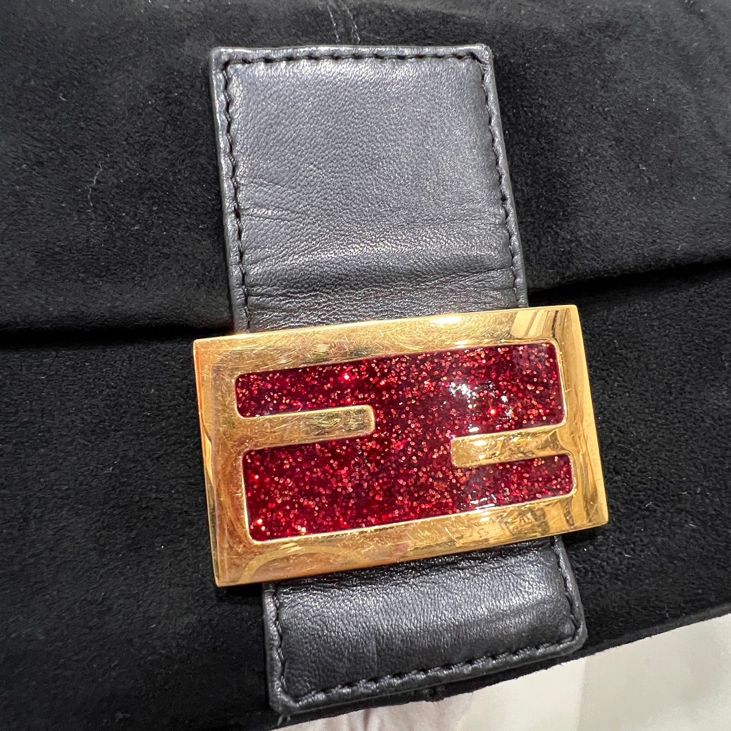 FENDI Black Suede Mamma Baguette