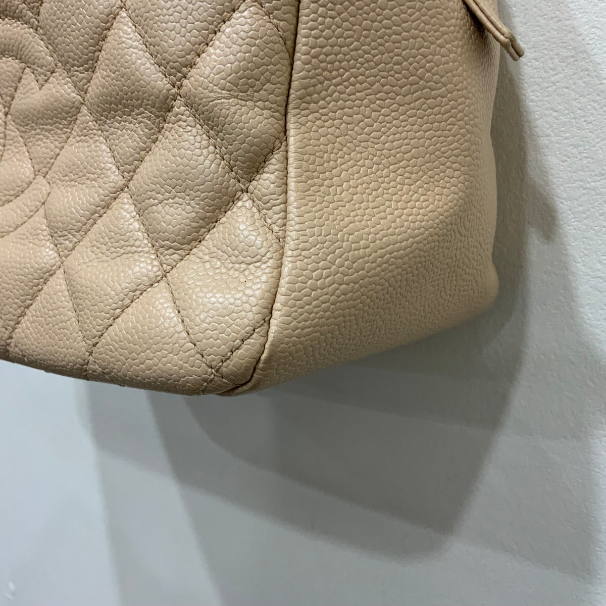CHANEL Beige Petite Timeless Tote Quilted Caviar Leather