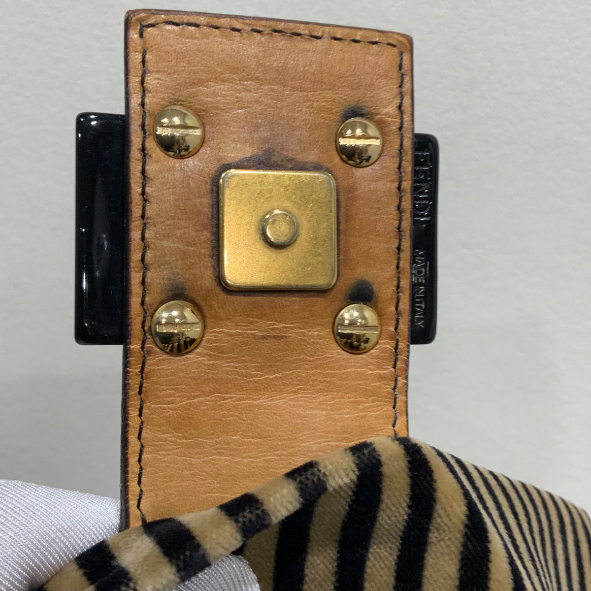 FENDI Velvet Pequin Striped Mamma Baguette Flap