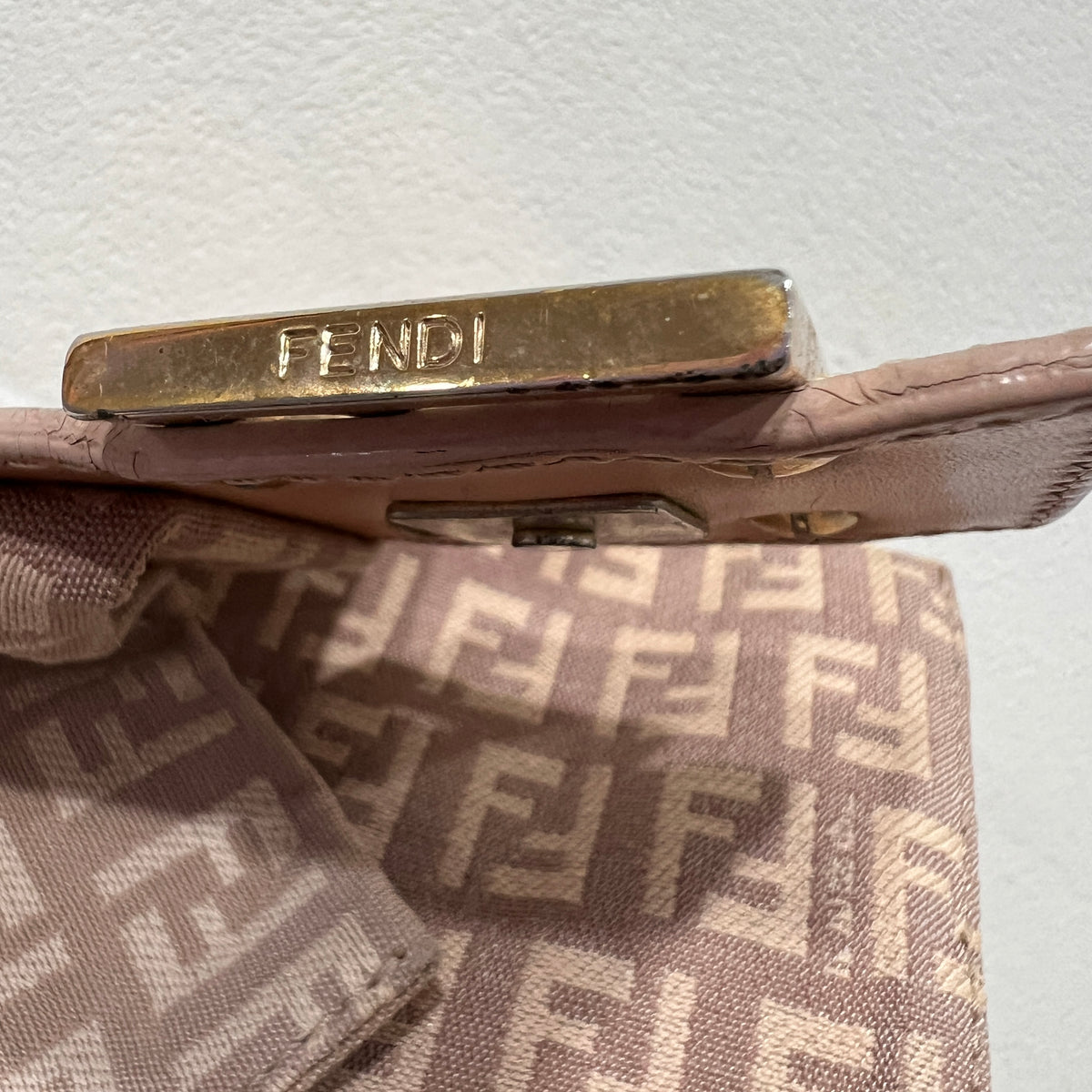 FENDI Mamma Baguette Zuccino Canvas in Old Rose Gold