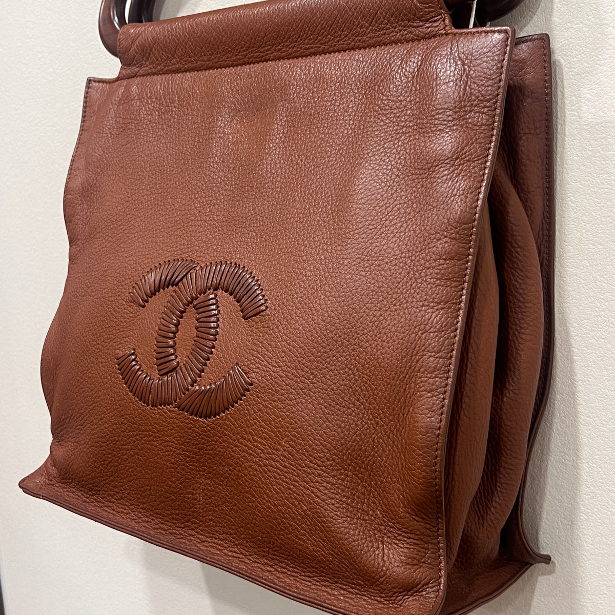 CHANEL Wood Handle Coco Mark Handbag