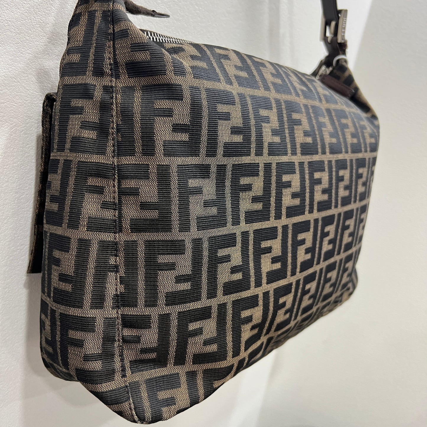 FENDI Mamma One Shoulder Baguette Silver