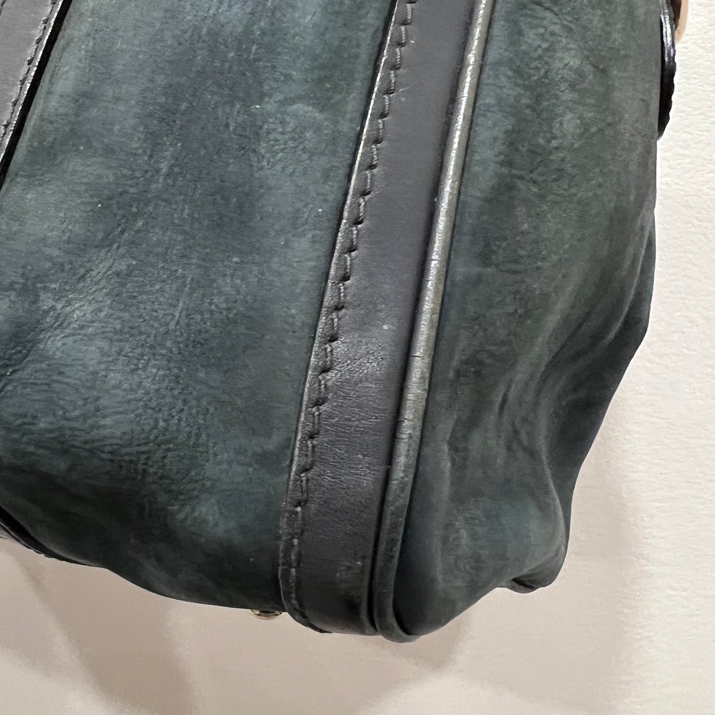 GUCCI Green Gucci Suede Web Satchel/Boston Bag