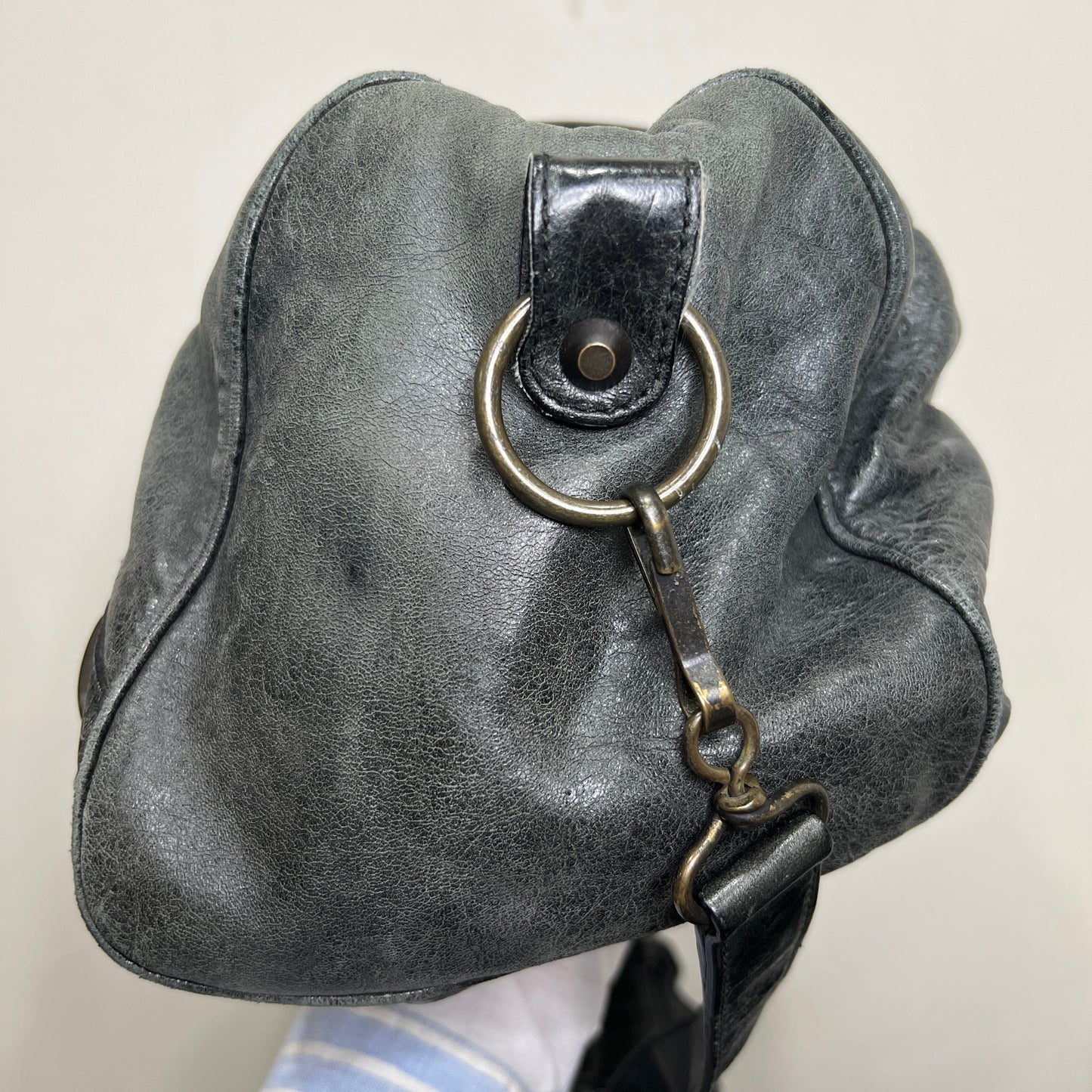 BALENCIAGA Anthracite Leather Motorcycle Twiggy Bag
