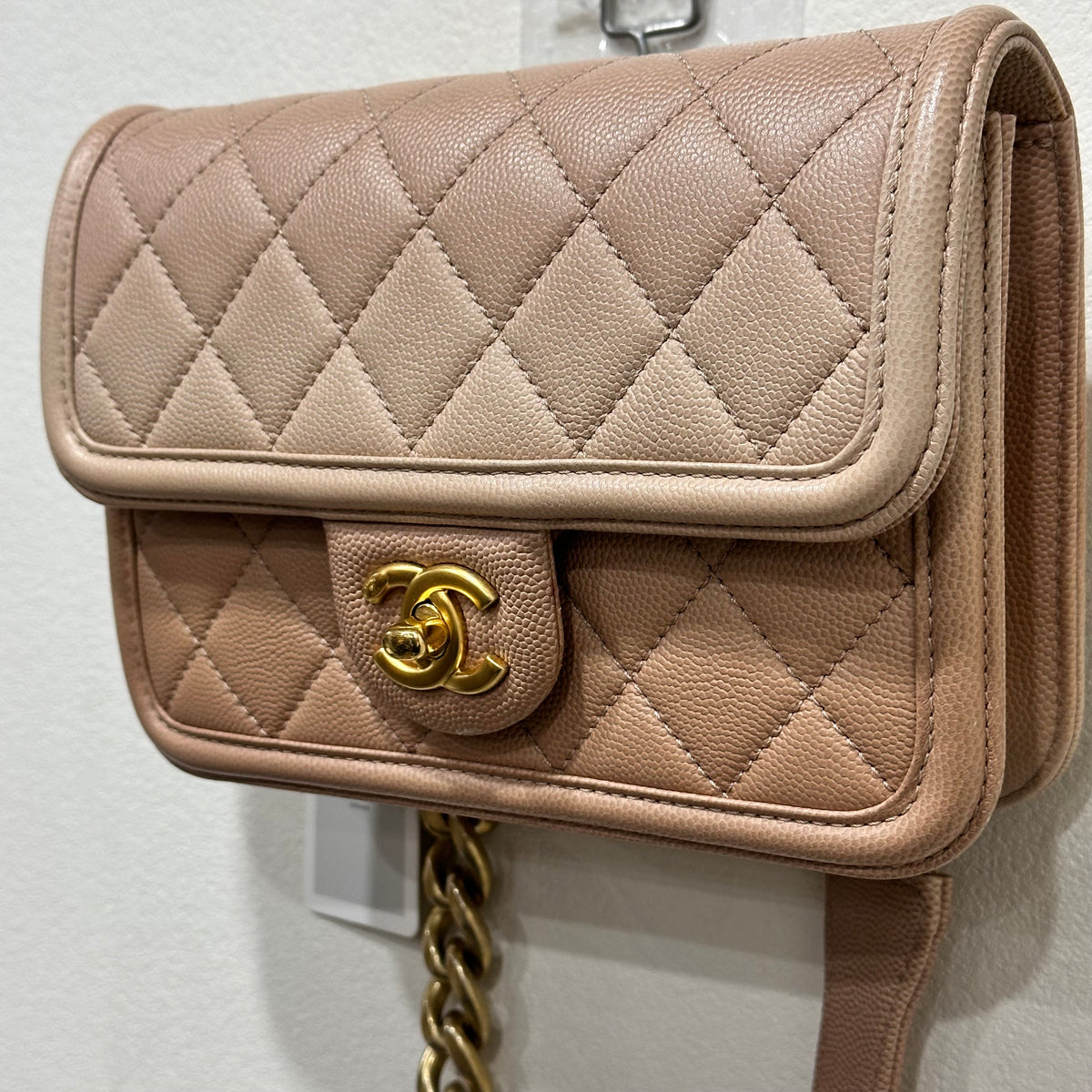 CHANEL Beige Ombre Quilted Caviar Leather Sunset On The Sea Flap / Waist Bag