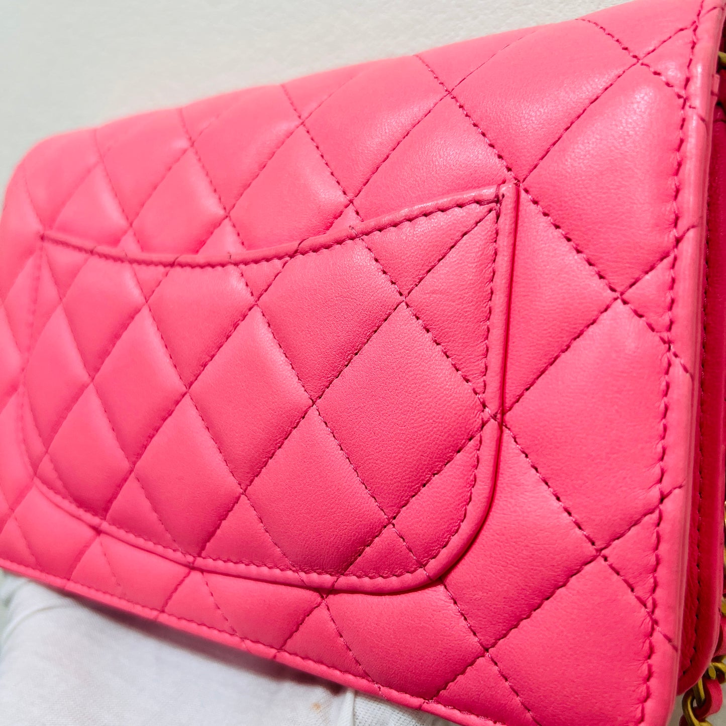 Chanel Pink Lambskin Leather Chain Wallet Crossbody