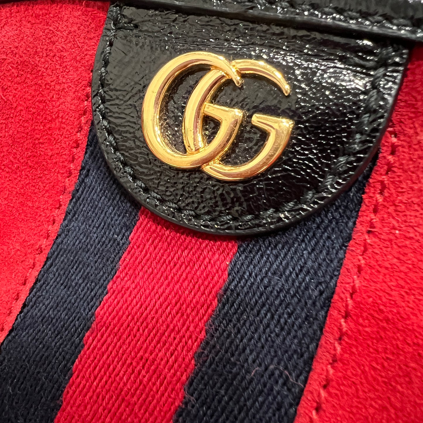 GUCCI Ophidia GG Suede Half-Moon Shoulder Bag RED