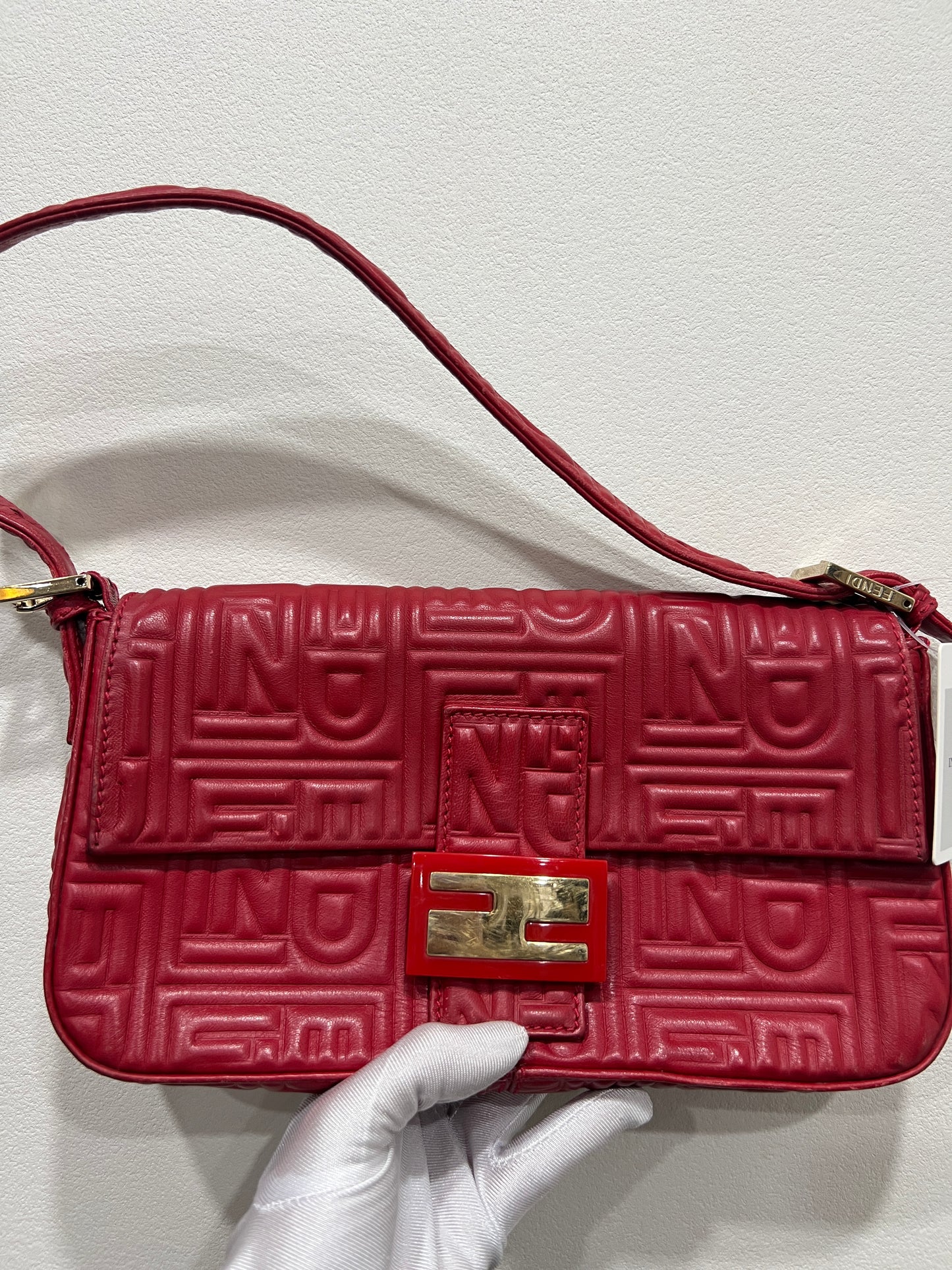 FENDI Baguette 1997 Red embossed Nappa Leather