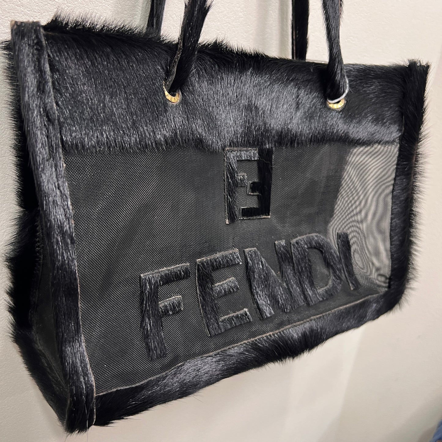 FENDI FF Zucca Black Mesh Tote Bag (264201)