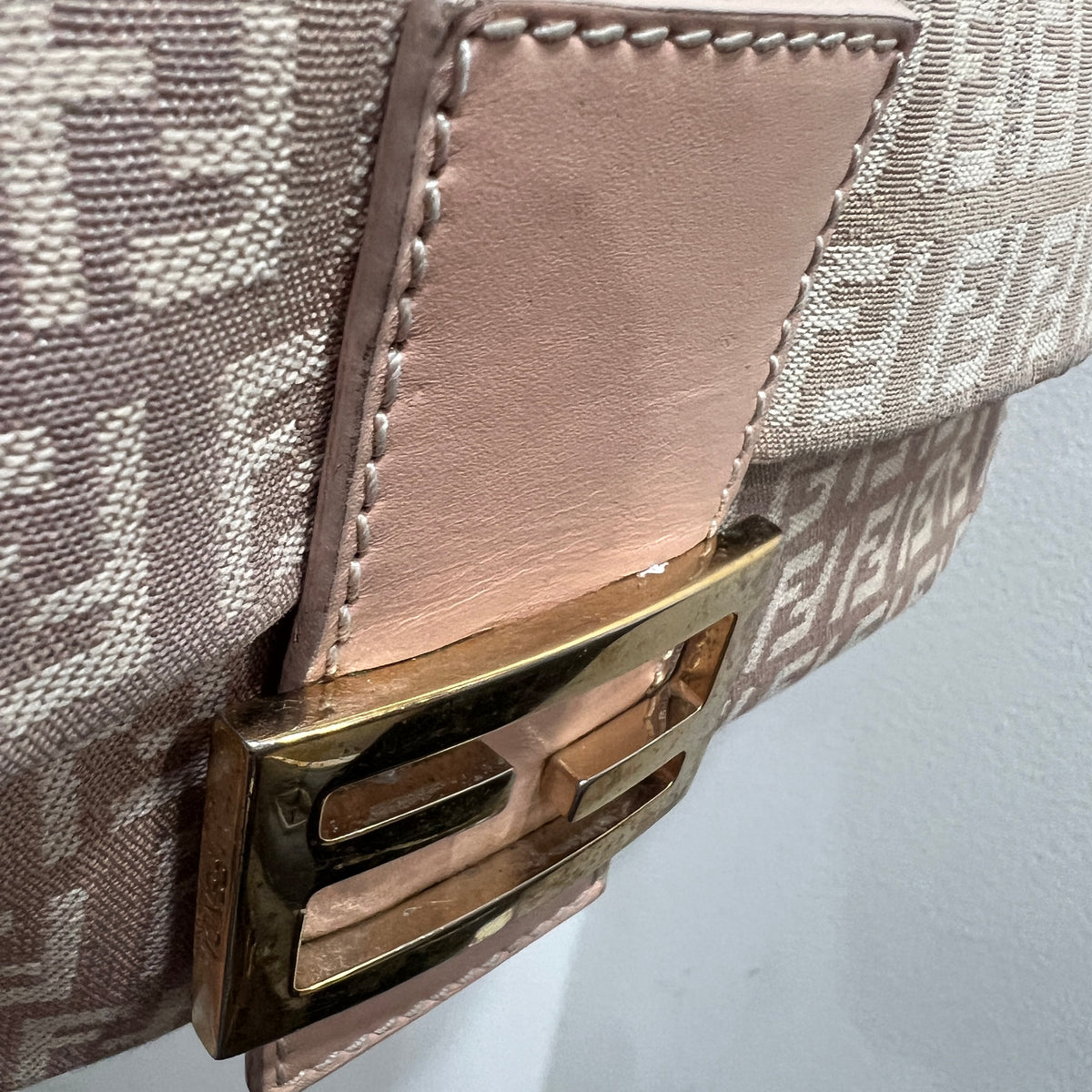 FENDI Mamma Baguette Zuccino Canvas in Old Rose Gold