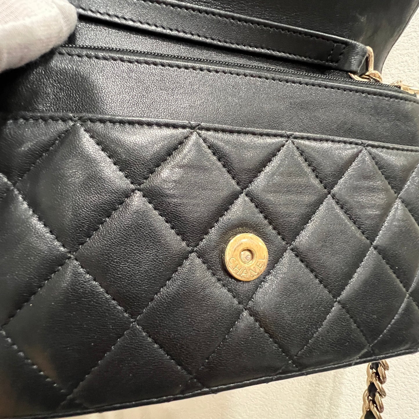 CHANEL Black Wallet on Chain (WOC) Coco Charm Lambskin