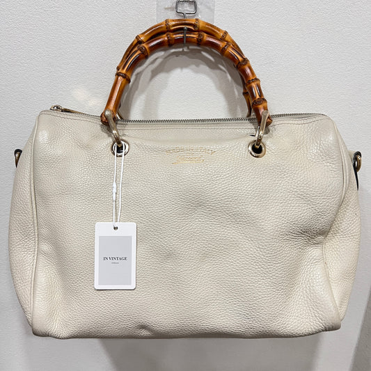 GUCCI Gucci Bamboo White Leather Handbag Shoulder Bag (strap not included)