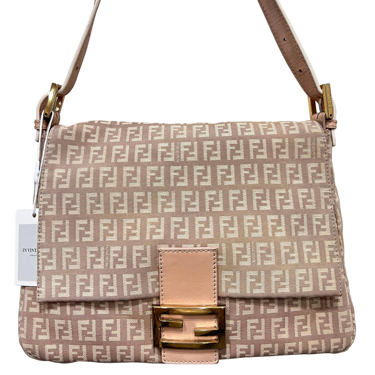 FENDI Mamma Baguette Zuccino Canvas in Old Rose Gold