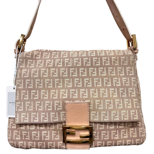 FENDI Mamma Baguette Zuccino Canvas in Old Rose Gold