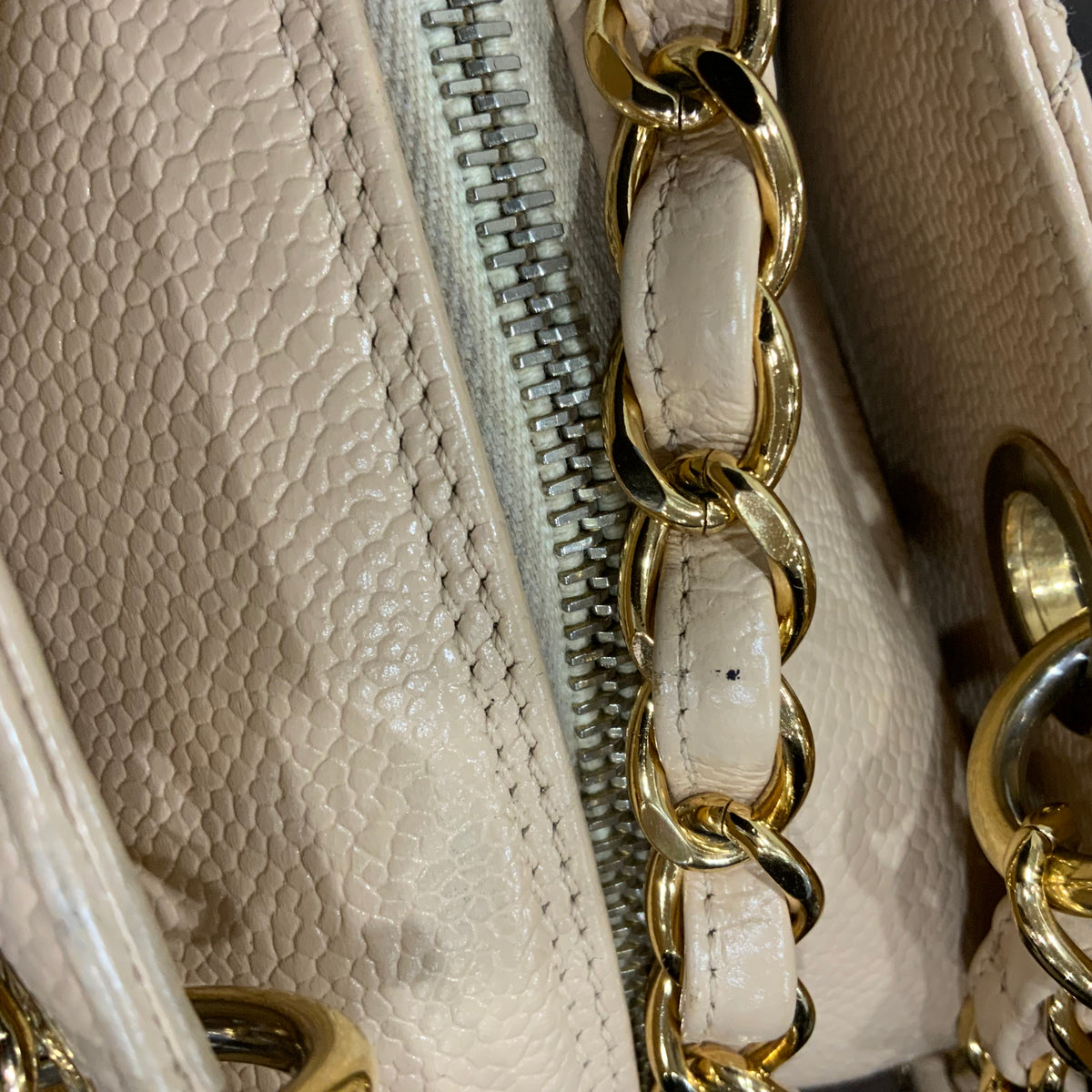 CHANEL Beige Petite Timeless Tote Quilted Caviar Leather