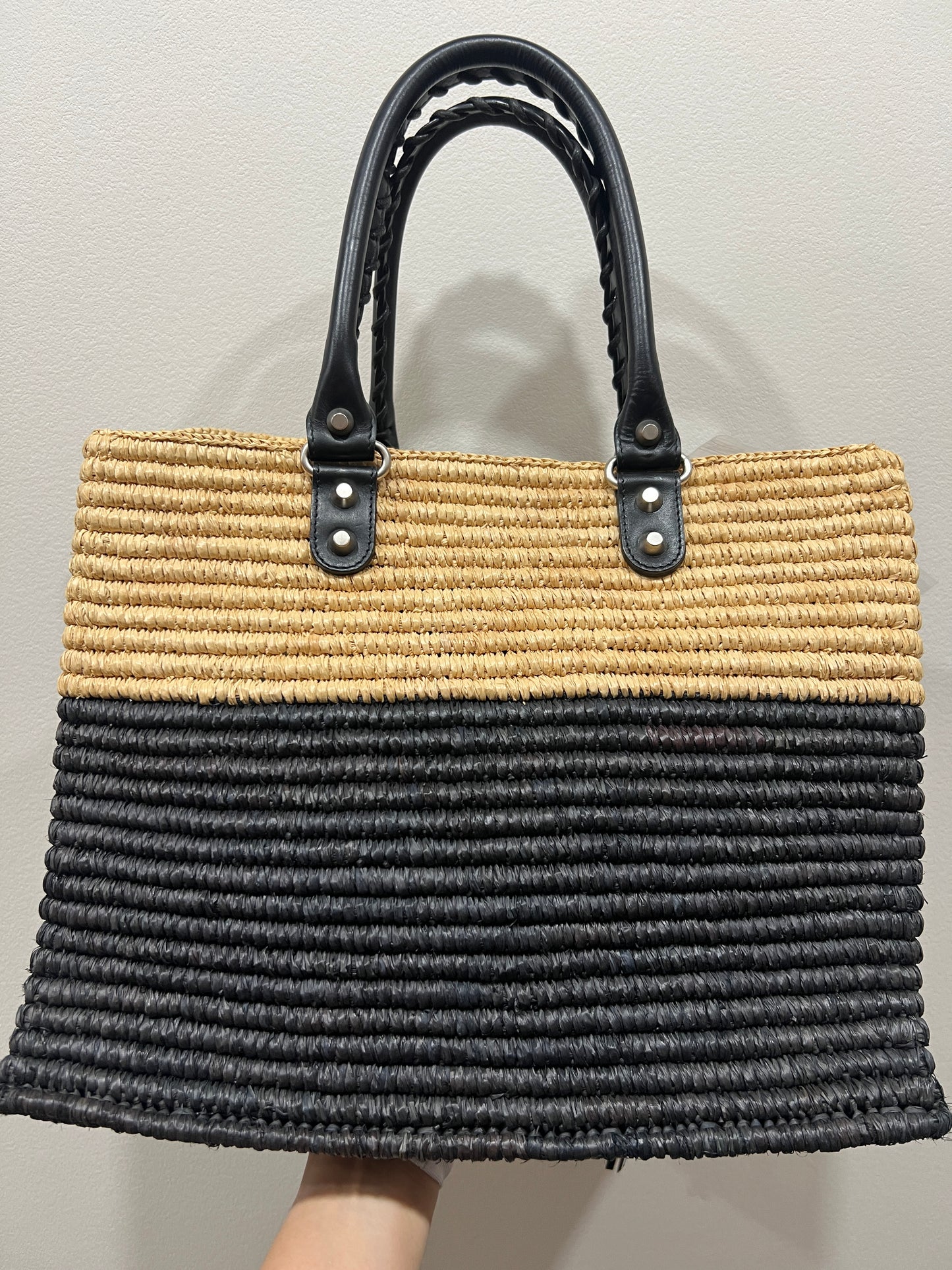 Balenciage Raffia Panier Shopper Tote Bag