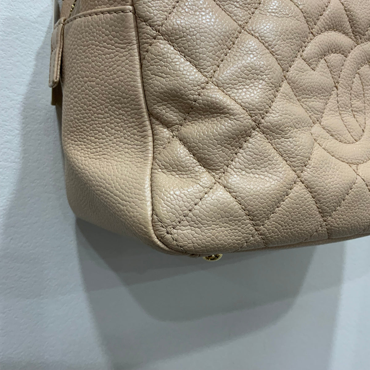 CHANEL Beige Petite Timeless Tote Quilted Caviar Leather