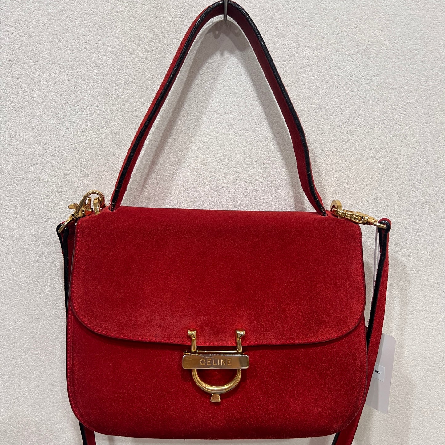 CELINE Horseshoe Red Suede Leather Two-Way Handbag
