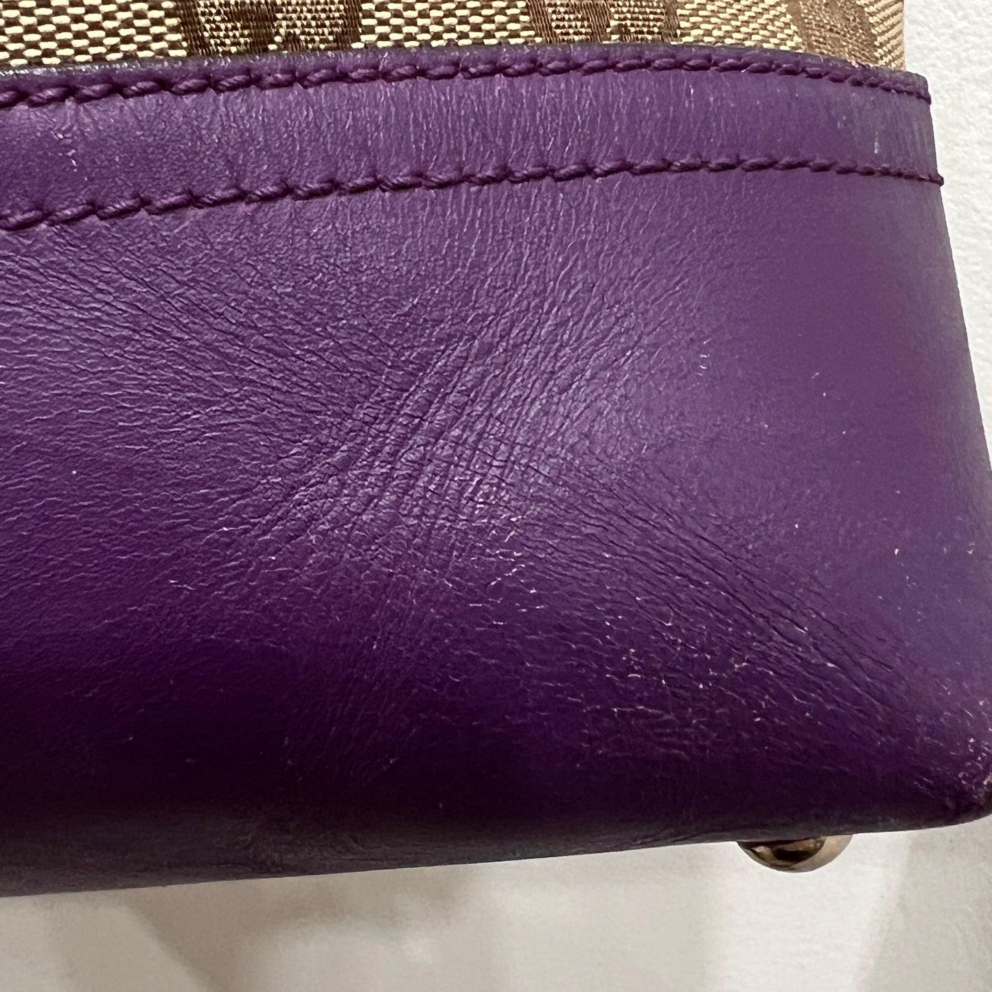 GUCCI GG Canvas Tote Bag Purple Trim and Leather Tassel Charm