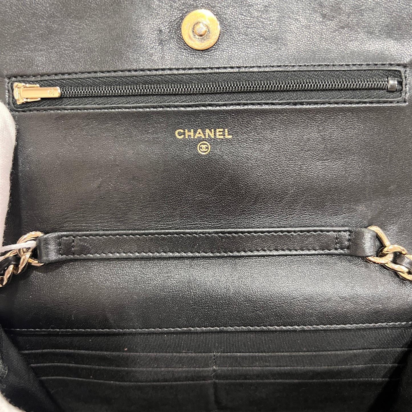 CHANEL Black Wallet on Chain (WOC) Coco Charm Lambskin