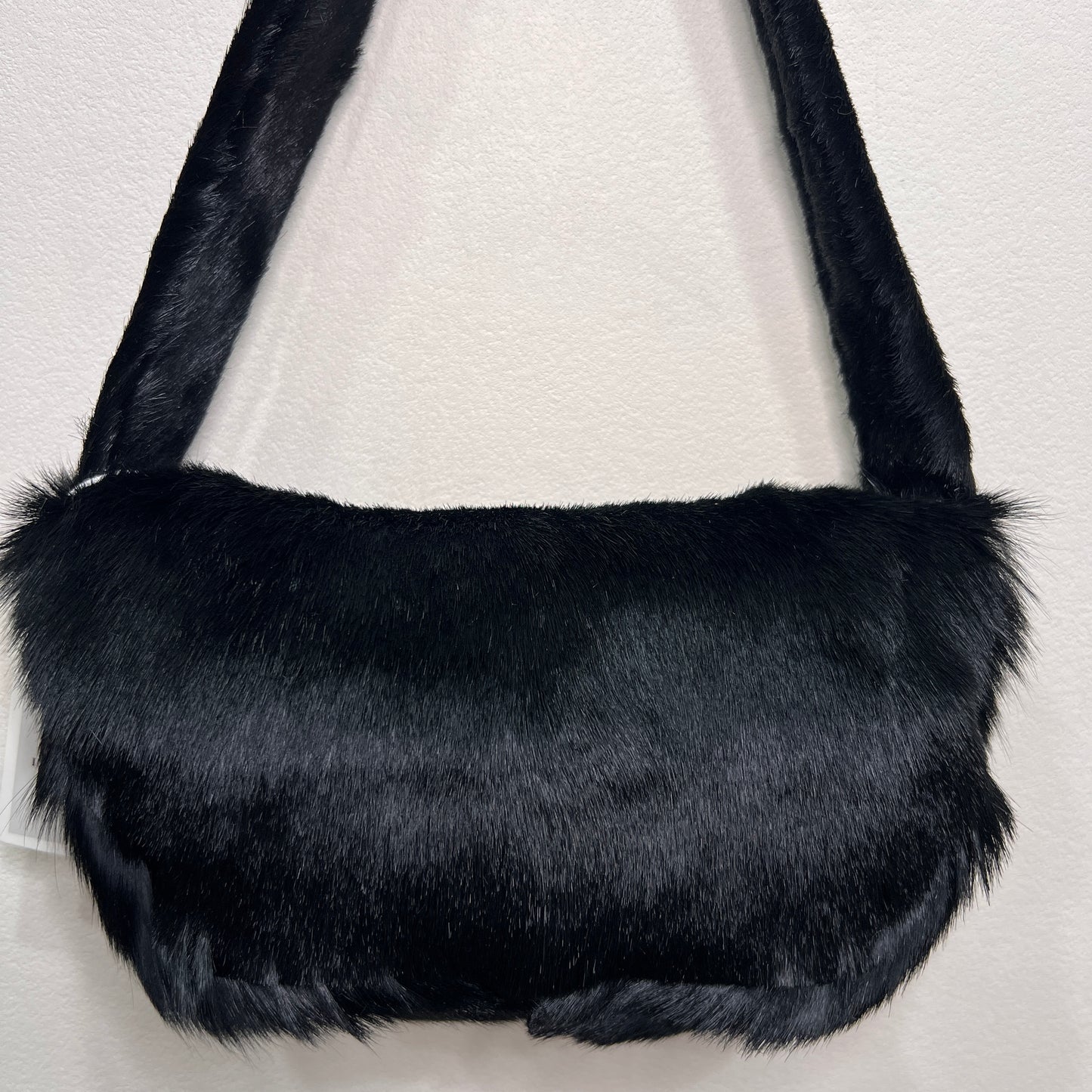 FENDI Baguette Black Faux Fur Shoulder Bag