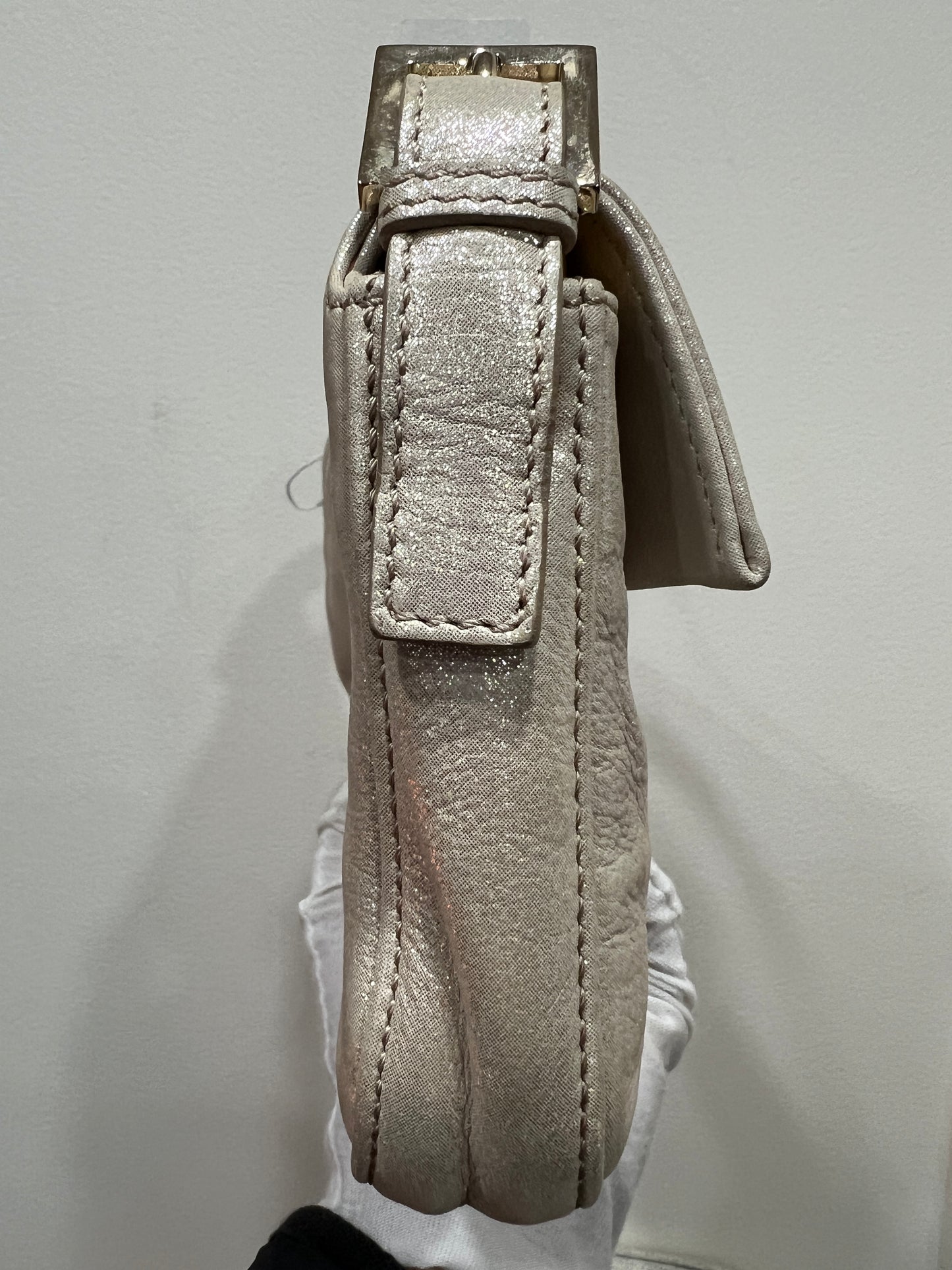 FENDI BAGUETTE Glitter Gray Nappa Leather