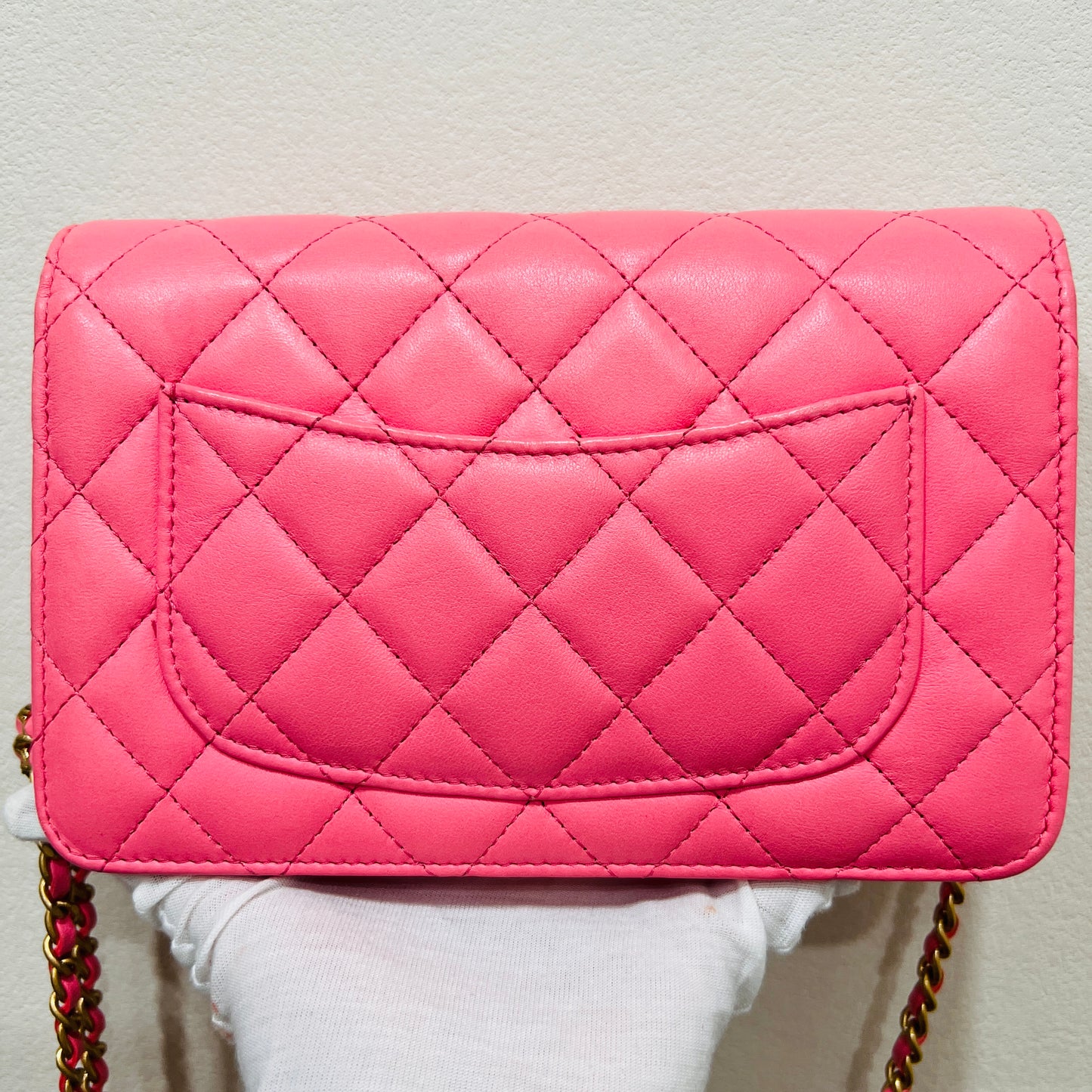 Chanel Pink Lambskin Leather Chain Wallet Crossbody