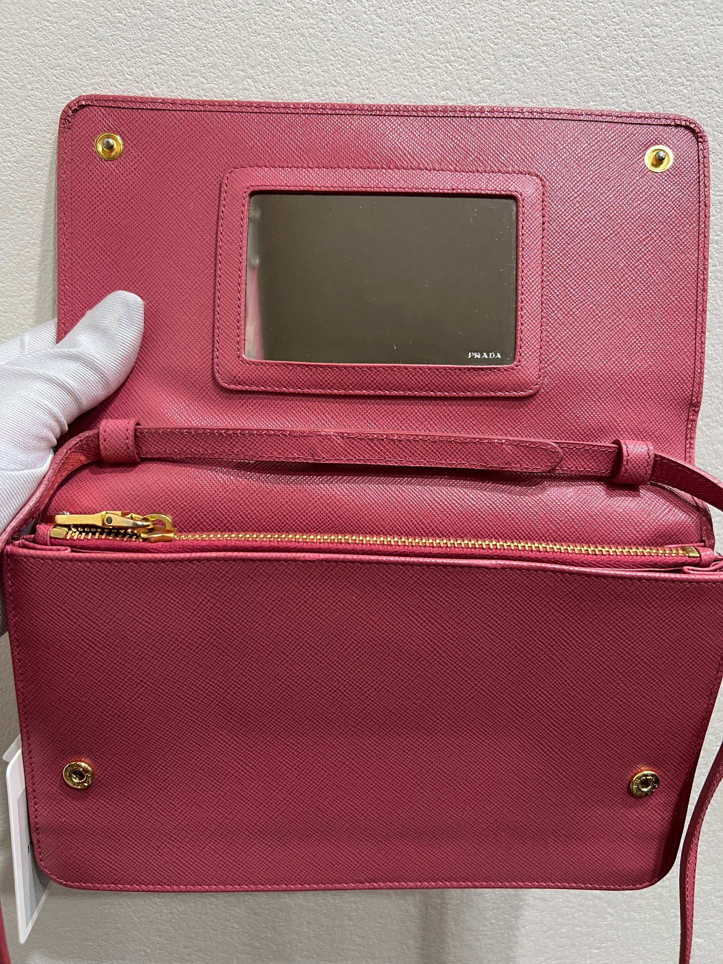 PRADA Saffiano Wallet on Strap with Mirror