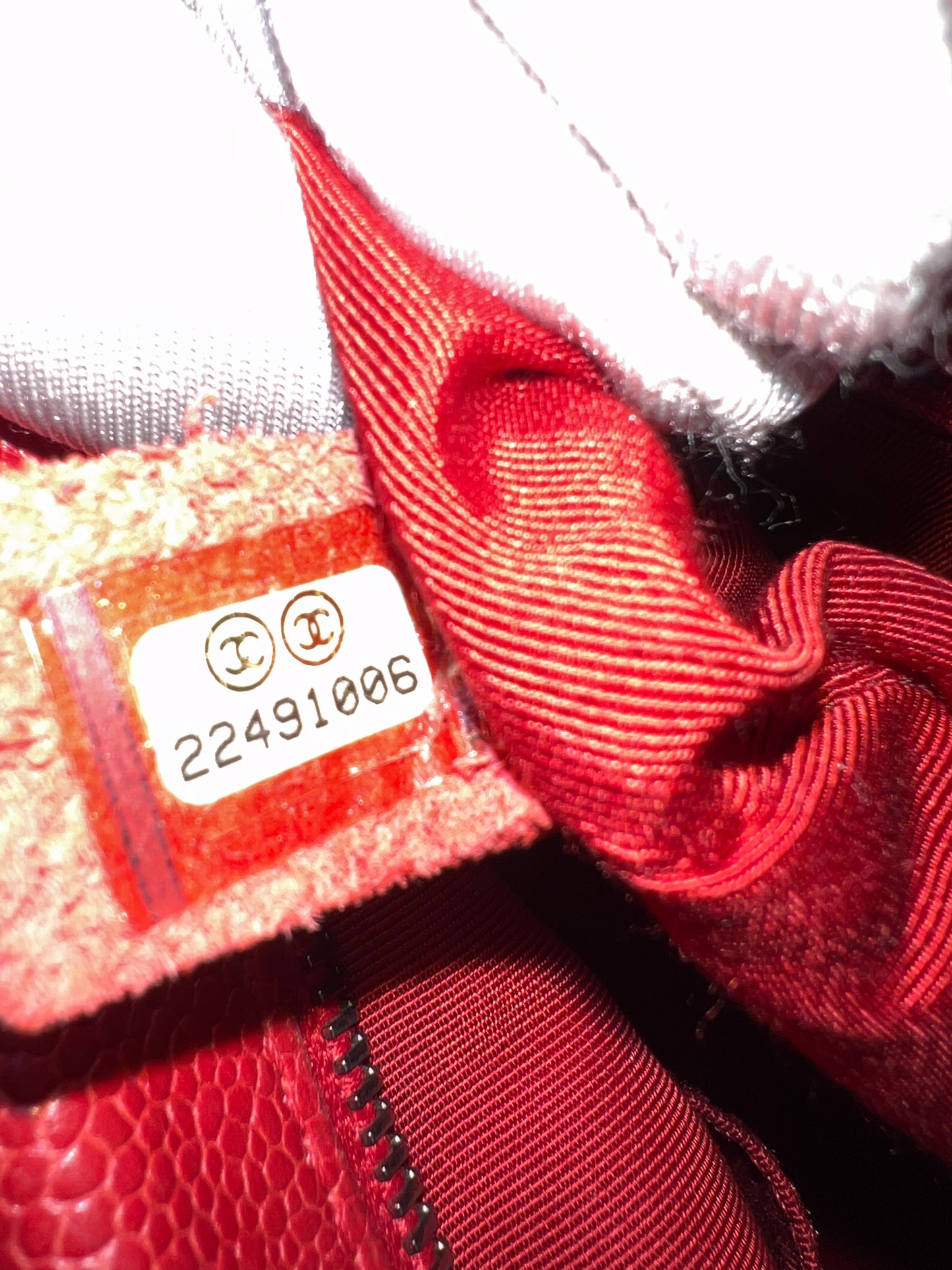 CHANEL Red Caviar Leather Camera Chain Bag