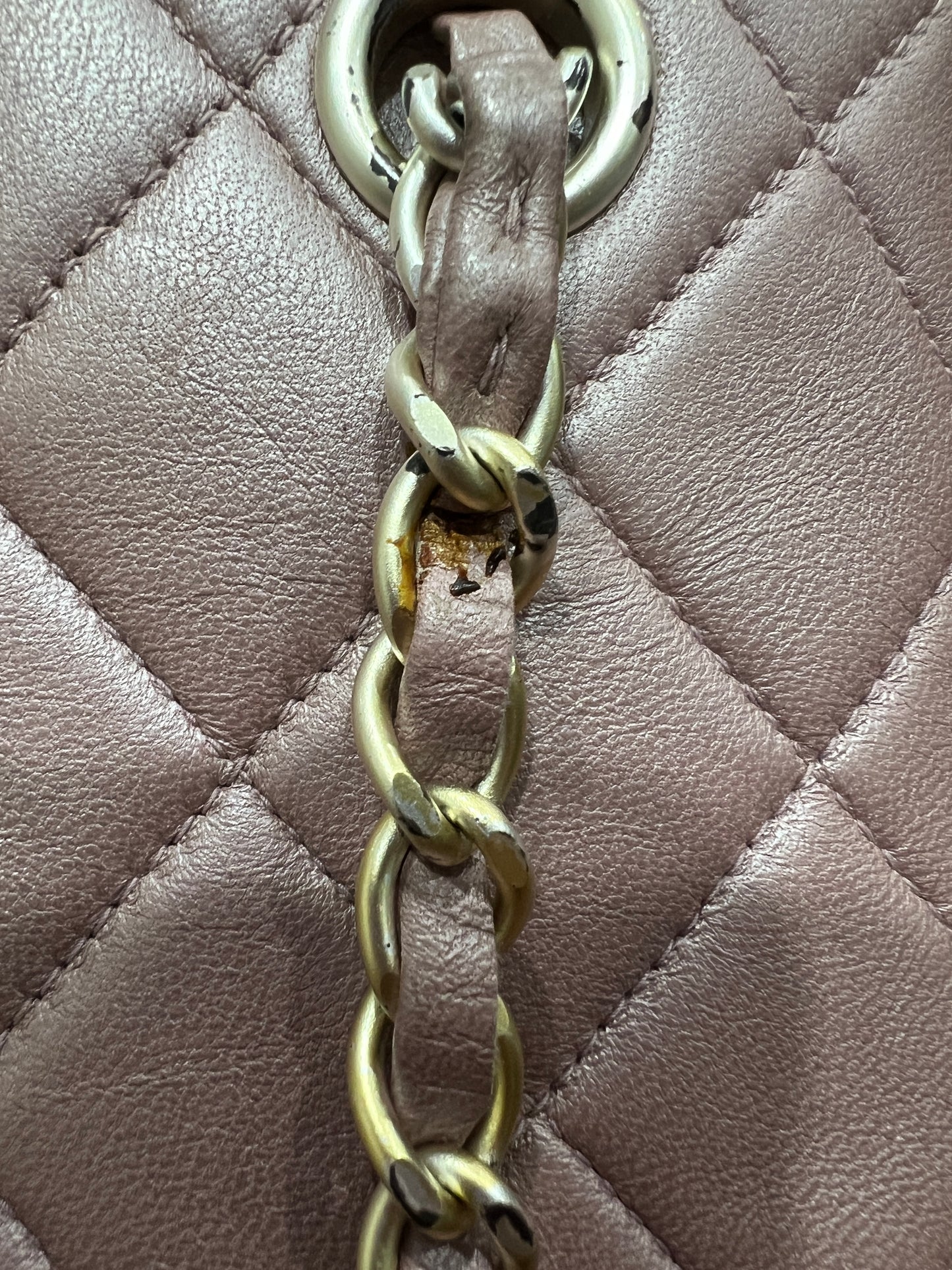 CHANEL pink lambskin shoulder bag