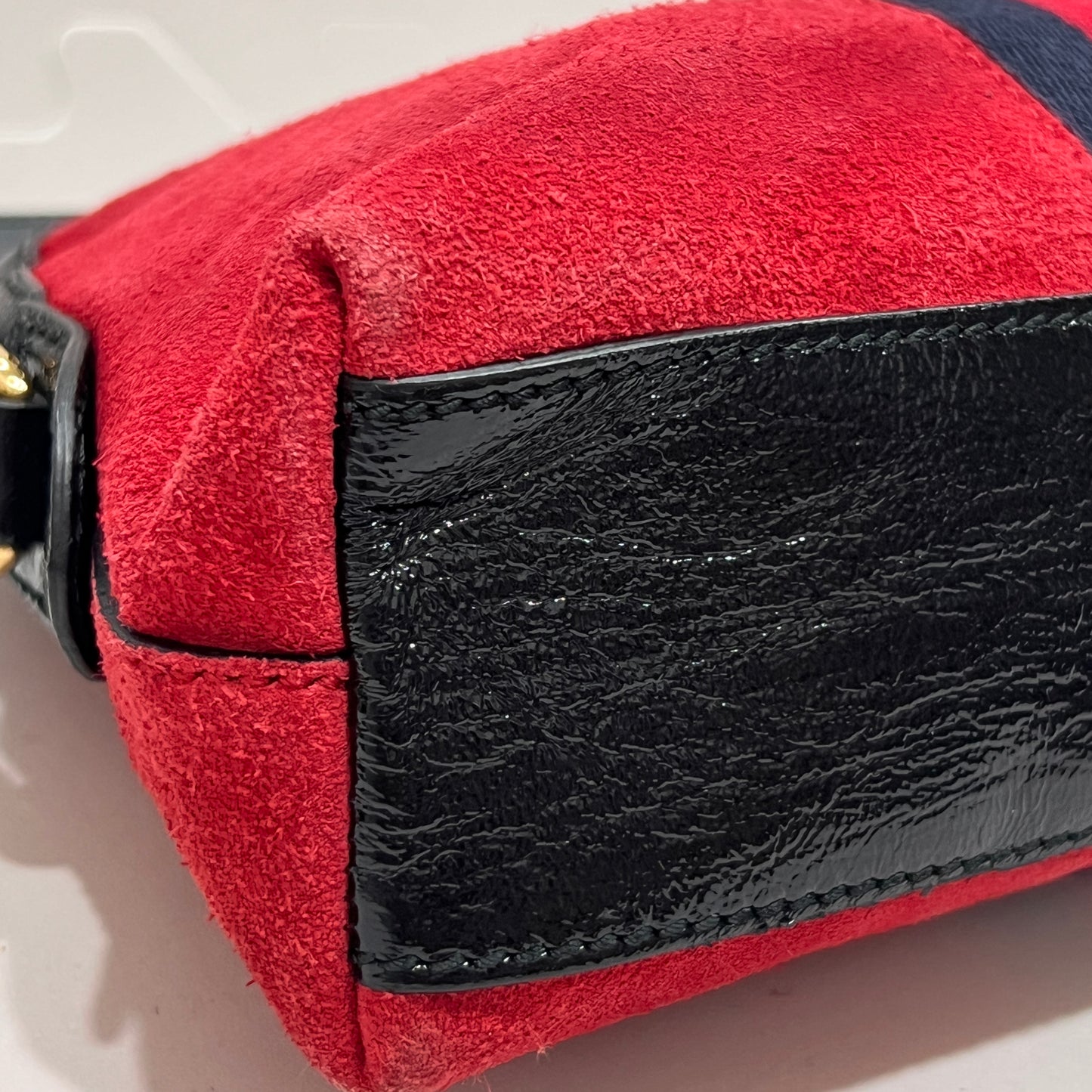 GUCCI Ophidia GG Suede Half-Moon Shoulder Bag RED