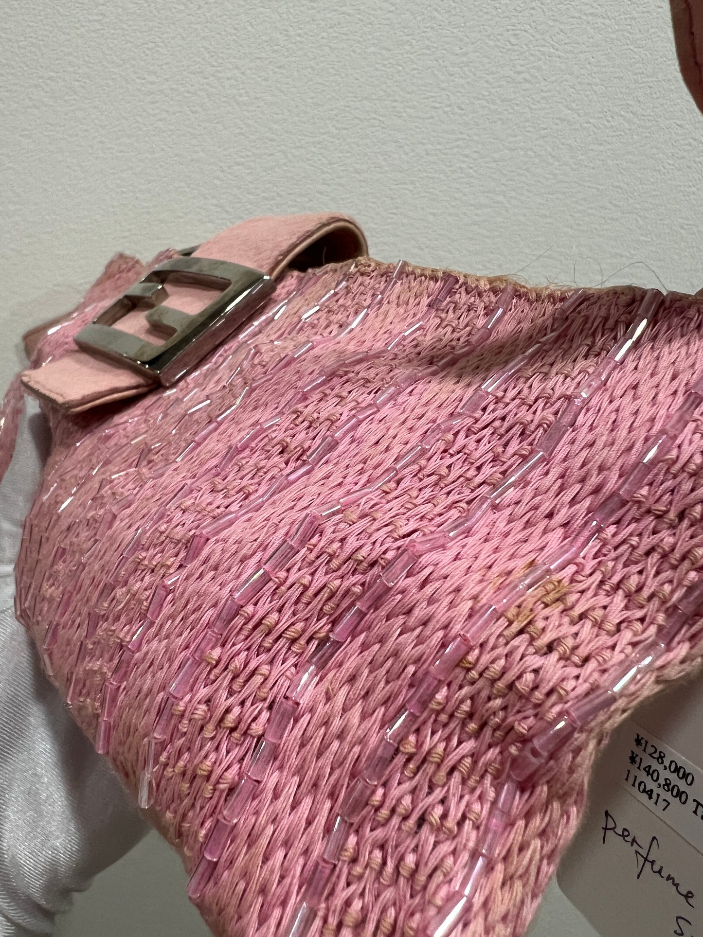 FENDI Pink Beaded Baguette Shoulder Bag